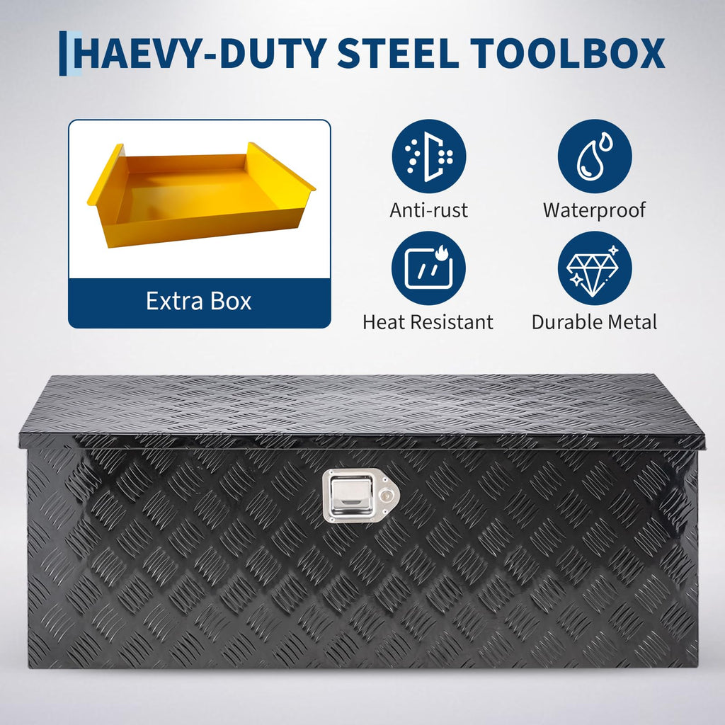 Garvee 30"x15"x15" Aluminum Truck Bed Tool Box, Weatherproof Storage Chest with Lock & Keys, Side Handles, Gas Strut Lid, Large-Capacity Heavy-Duty Organizer for Pickup, Trailer, and RV, Black