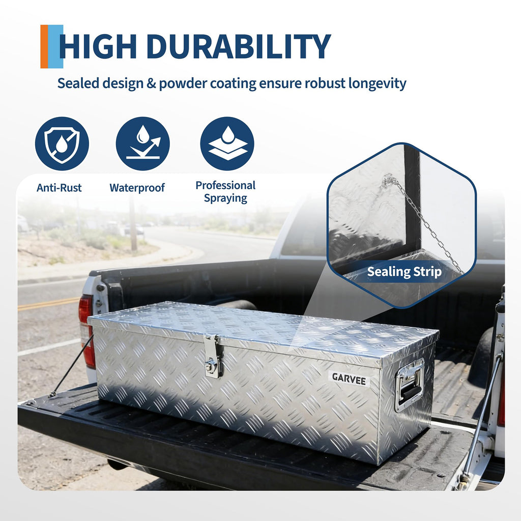 Garvee 39"X13"X10" Aluminum Truck Bed Tool Box - Heavy Duty Diamond Plate, Lock & Keys, Weather-Resistant, Side Handles, 39x13x10 in, Silver - Pickup, RV, Trailer Storage