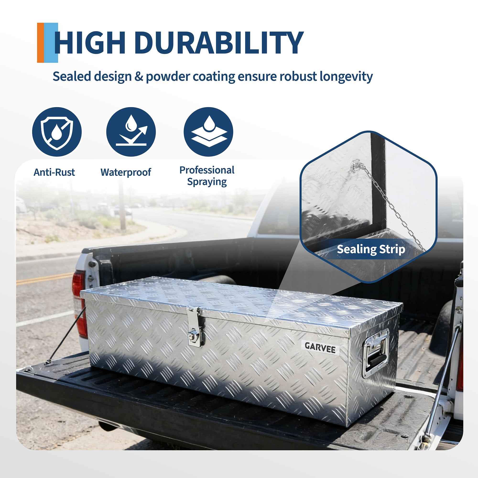 Garvee 39"X13"X10" Aluminum Truck Bed Tool Box - Heavy Duty Diamond Plate, Lock & Keys, Weather-Resistant, Side Handles, 39x13x10 in, Silver - Pickup, RV, Trailer Storage