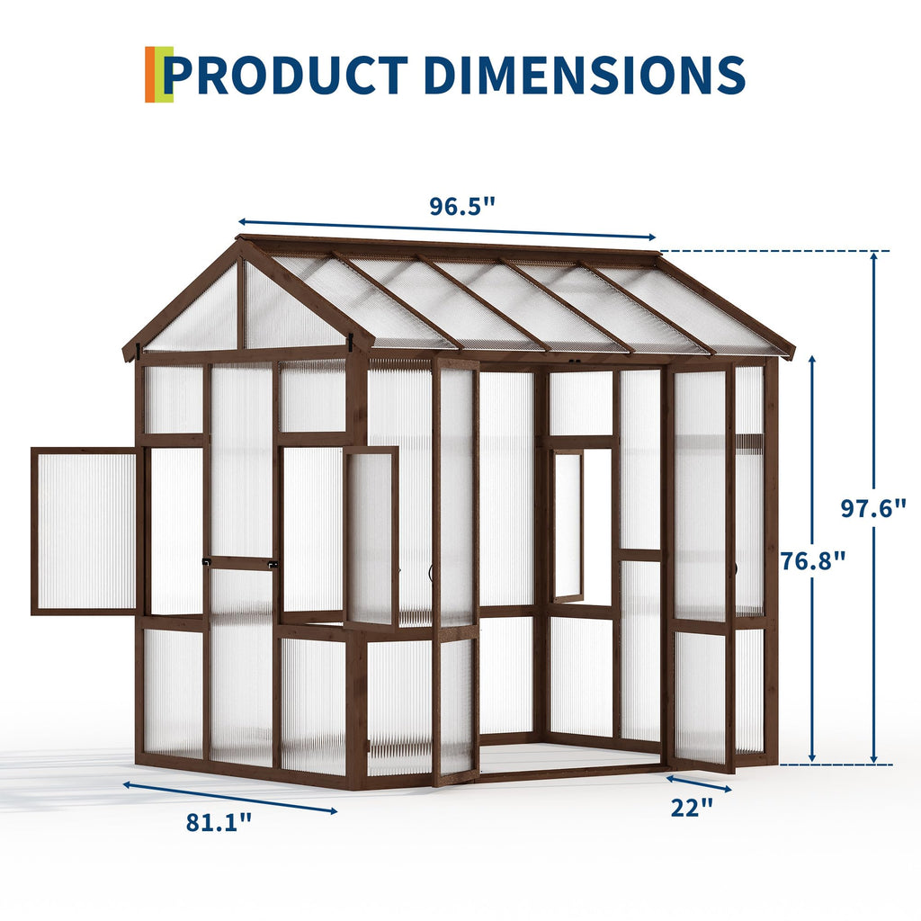 Garvee Heavy Duty Wooden Greenhouse 6x8 FT for Outdoor - Walk-in Kit with 6mm Polycarbonate Panels, Ventilated Window, Lockable Door - Ideal for Backyard, Patio, Lawn, Sturdy Wood