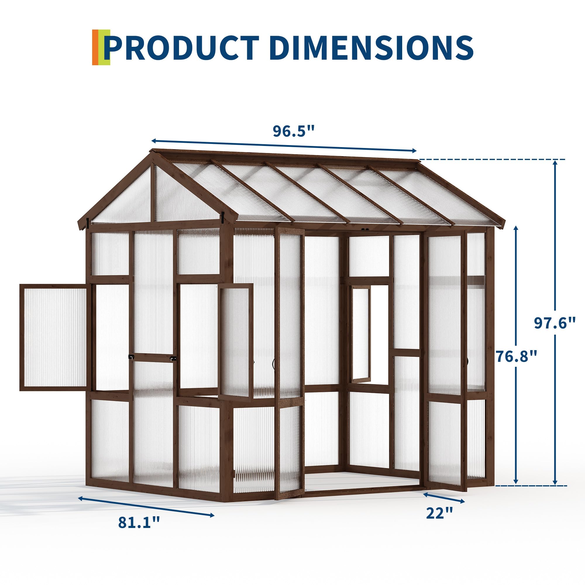 Garvee Heavy Duty Wooden Greenhouse 6x8 FT for Outdoor - Walk-in Kit with 6mm Polycarbonate Panels, Ventilated Window, Lockable Door - Ideal for Backyard, Patio, Lawn, Sturdy Wood