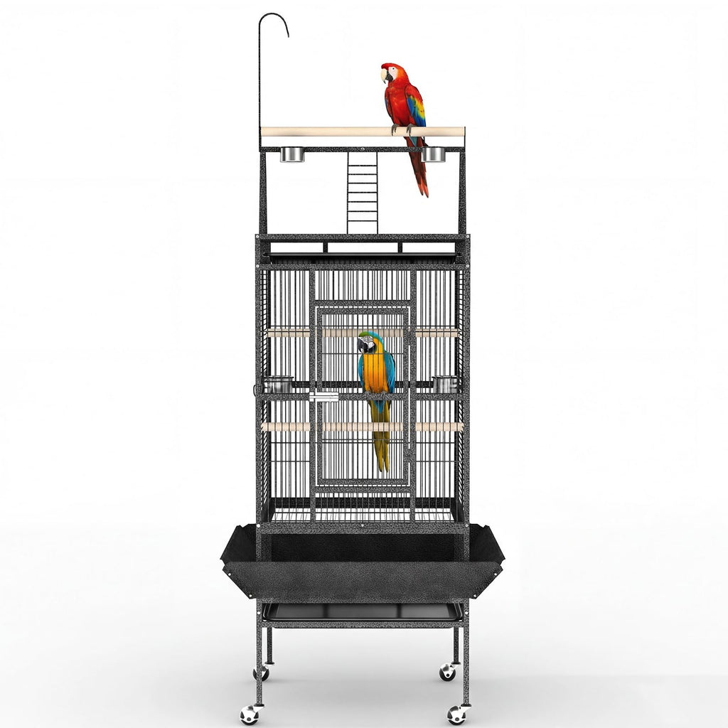 Garvee Extra Large 82" Parrot Cage with Play Top & Rolling Stand, Heavy Duty Wrought Iron Aviary – Spacious, Secure, Easy to Clean – Removable Tray & Rope Perch – Ideal for Parrots, Parakeets