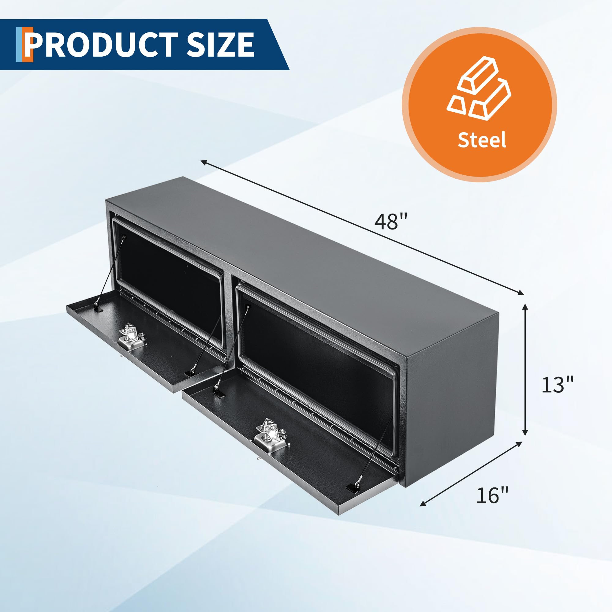 Garvee 48"X16"X13" Heavy Duty Black Steel Underbody Truck Tool Box, T-Handle Lock, Waterproof Storage Chest for Pickup, Truck Bed, RV, Trailer, Durable & Lockable Toolbox – Black Base Silver Flower Spray Plastic