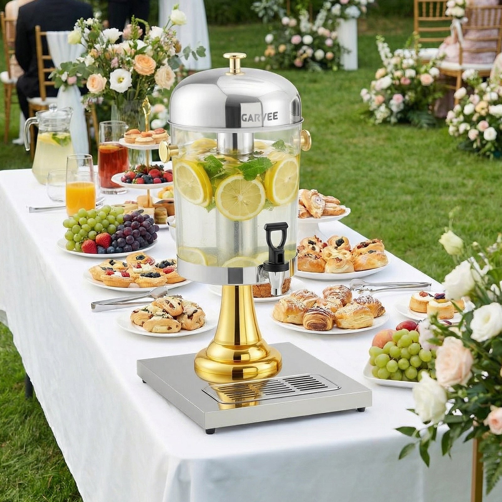 Garvee 2.2 Gallon Commercial Drink Dispenser, Stainless Steel Beverage Dispenser with Ice Core, Stand & Spigot for Cold Juice, Iced Tea and Lemonade at Parties & Weddings, Gold