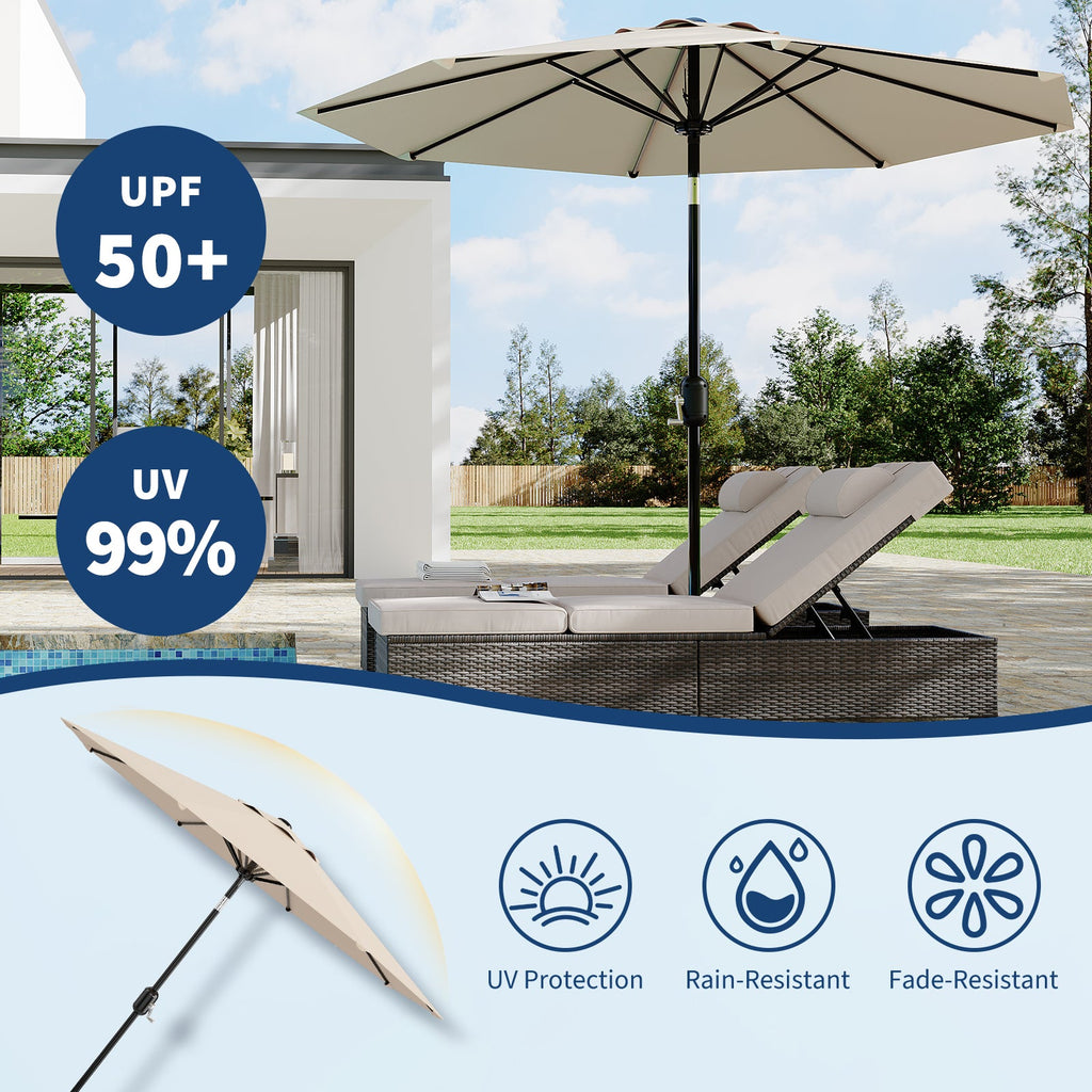 Garvee 9 ft Outdoor Patio Umbrella with 8 Sturdy Ribs, Crank Lift, Push-Button Tilt & UV-Resistant Waterproof Canopy for Pool, Deck, Yard & Garden, Light Beige