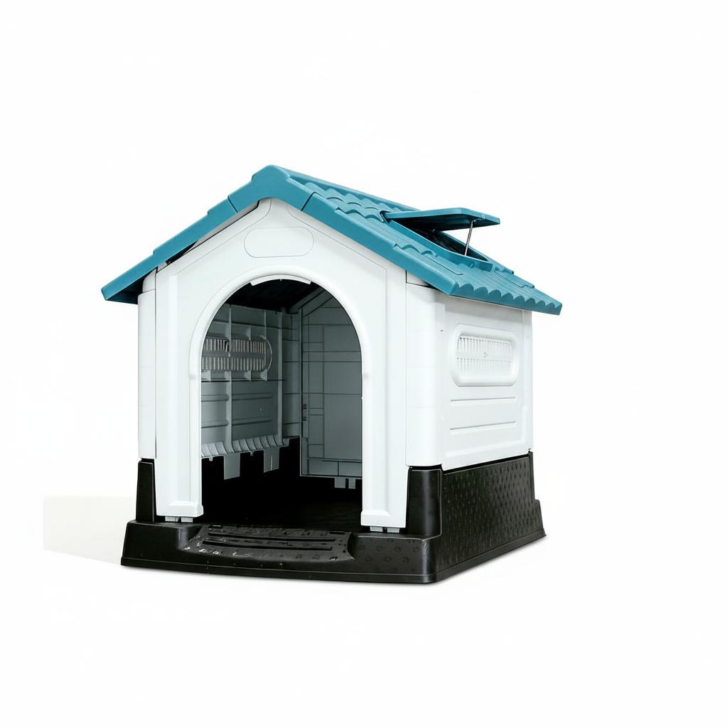 Garvee Small Dog House Outdoor with Air Vents and Elevated Floor for Puppy, Plastic Waterproof Doghouse Sloping Roof, Easy Clean and Assemble, Blue(25.2"D×19.3"W×26"H)