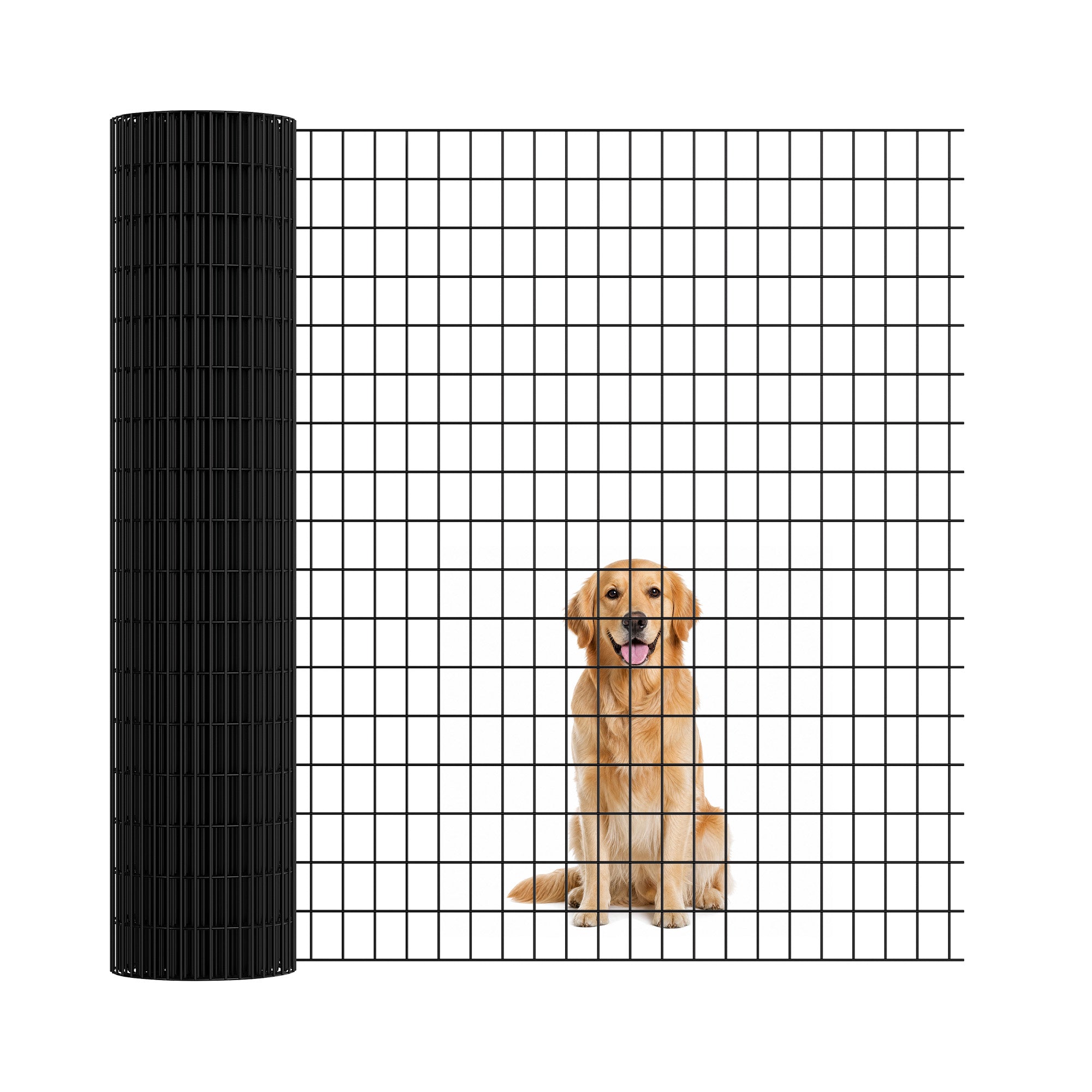 Garvee PVC Coated Welded Wire Fence Roll, 48 Inch x 100 Foot Black Vinyl Metal Mesh Fencing, 16 Gauge Galvanized Wire with 2 in x 3 in Mesh, Heavy-Duty Garden Border Pen for Vegetables, Plants & Poultry
