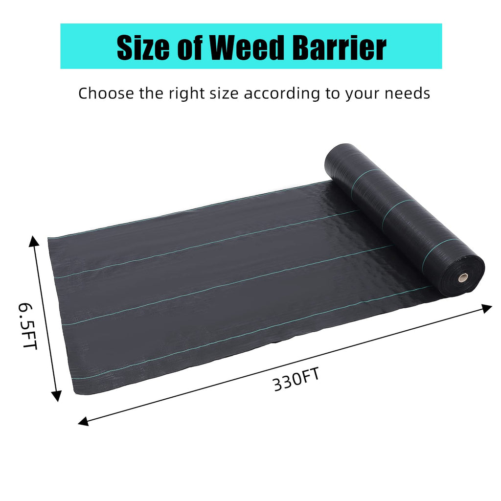 Garvee Weed Barrier Landscape Fabric 6.5×330 ft, 3.2 oz Heavy-Duty PP Ground Cover, 2145 sq ft Weed Block for Garden Driveway Erosion Control