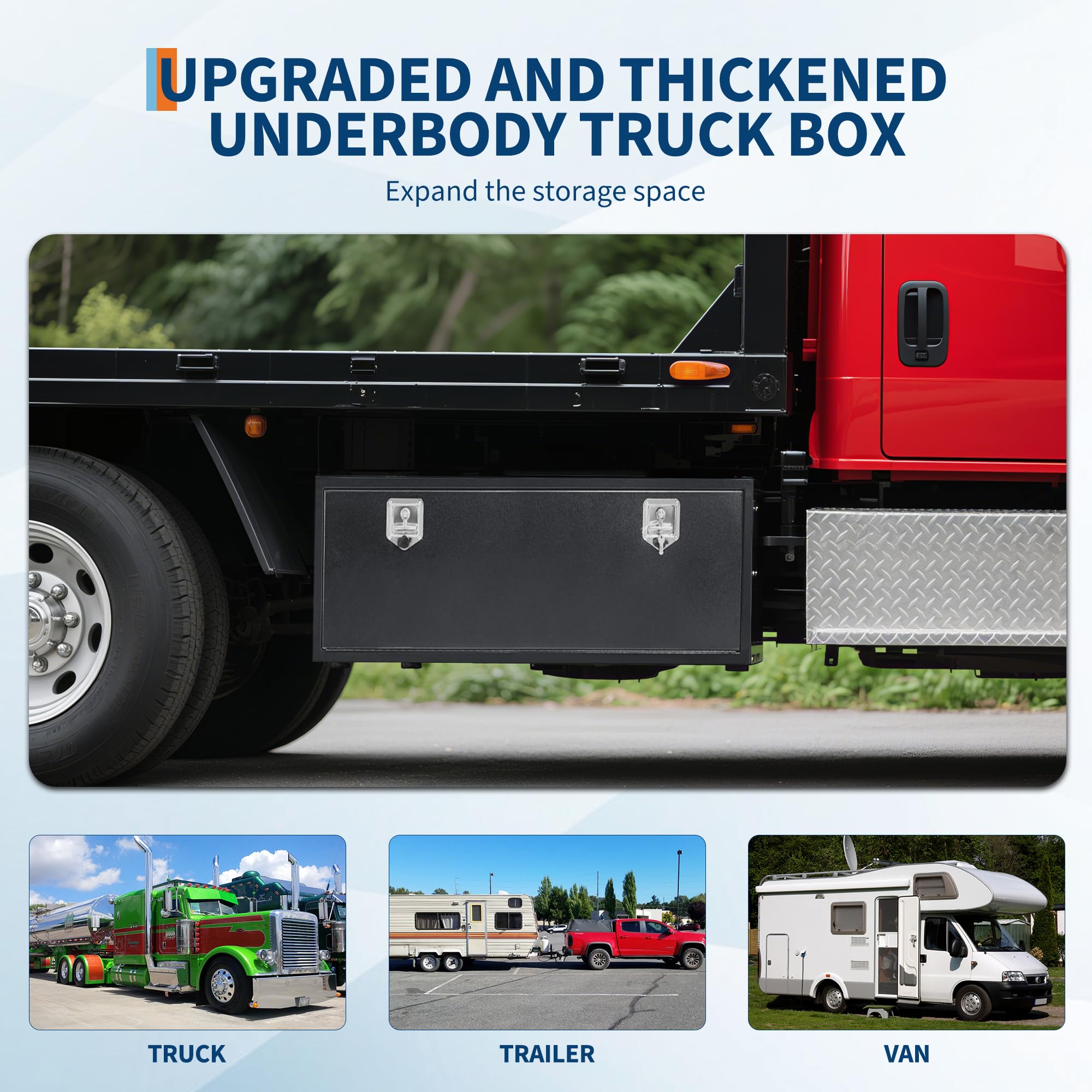 Garvee 60" x 16" x 13" Heavy Duty Black Steel Underbody Truck Tool Box – Weatherproof T-Handle Lock Storage Chest – Smooth Surface, Ideal for Pickups, Trailers, RVs, Black Base Silver Flower Spray Plastic, Underbody Tool Box