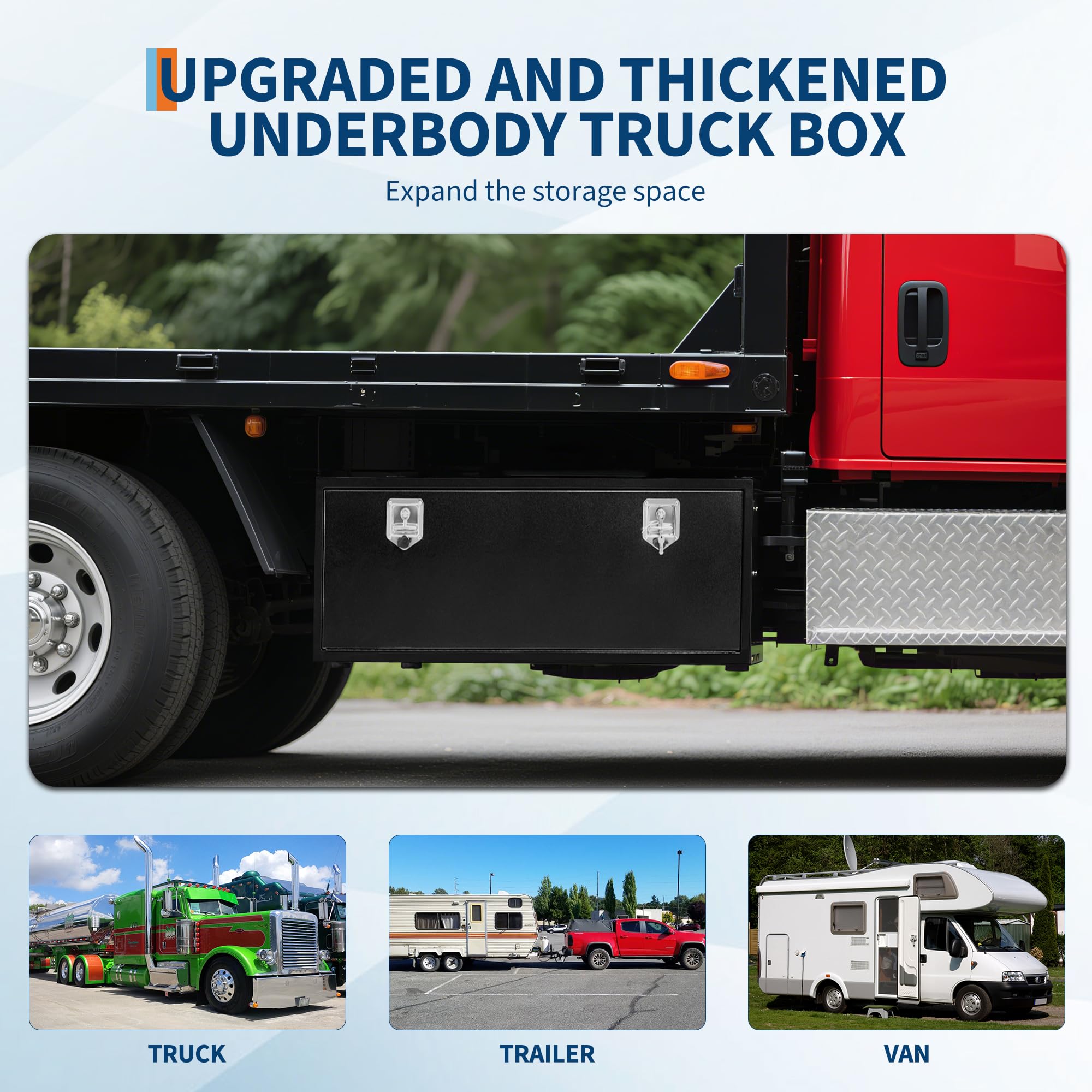 Garvee 60" x 16" x 13" Heavy Duty Black Steel Underbody Truck Tool Box – Weatherproof T-Handle Lock Storage Chest – Smooth Surface, Ideal for Pickups, Trailers, RVs, Black Base Silver Flower Spray Plastic, Underbody Tool Box