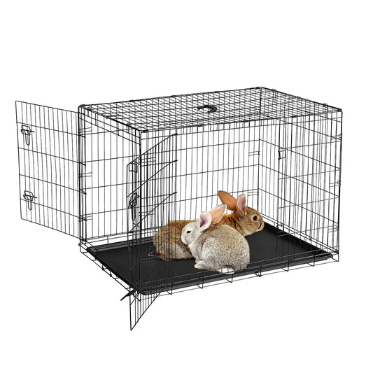 Garvee Collapsible Metal Wire Cage for Small Animals - Thickened Mesh Floor, Leak-Proof Removable Tray, Double Door, Rust-Resistant - For Rabbits, Guinea Pigs, Ferrets, Cats, Chinchillas, Rats - Size: 121×76.5×81cm