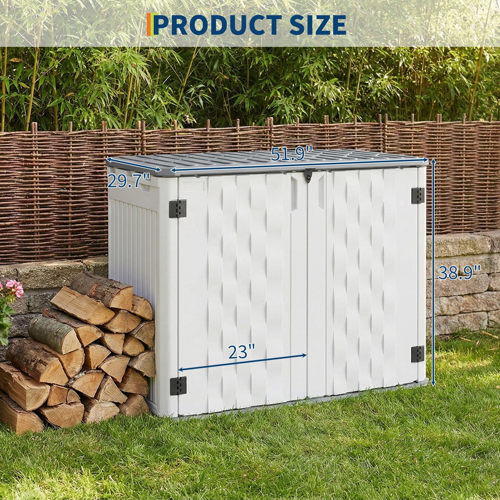 Garvee 34 Cu. Ft. Outdoor Resin Storage Shed, Waterproof HDPE Cabinet with Double Doors for Patio Tools, Cushions & Trash Cans, White