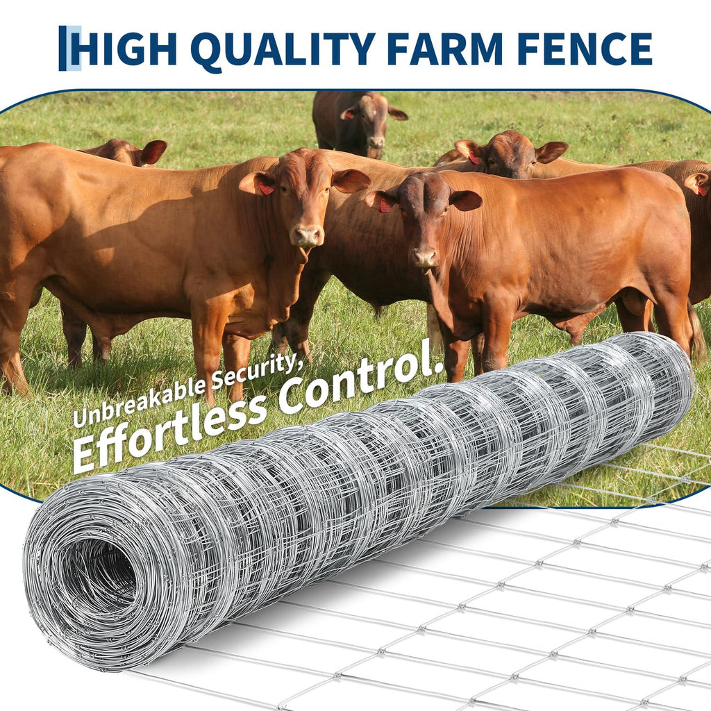 Garvee Farm Fence 6x164 ft, High Strength Galvanized Cattle Fence, Heavy Zinc Coating Wire Fence for Hog, Deer, Goat, Sheep, Weather Resistance, Perfect for Livestock, Animal, Yard, Garden Pr