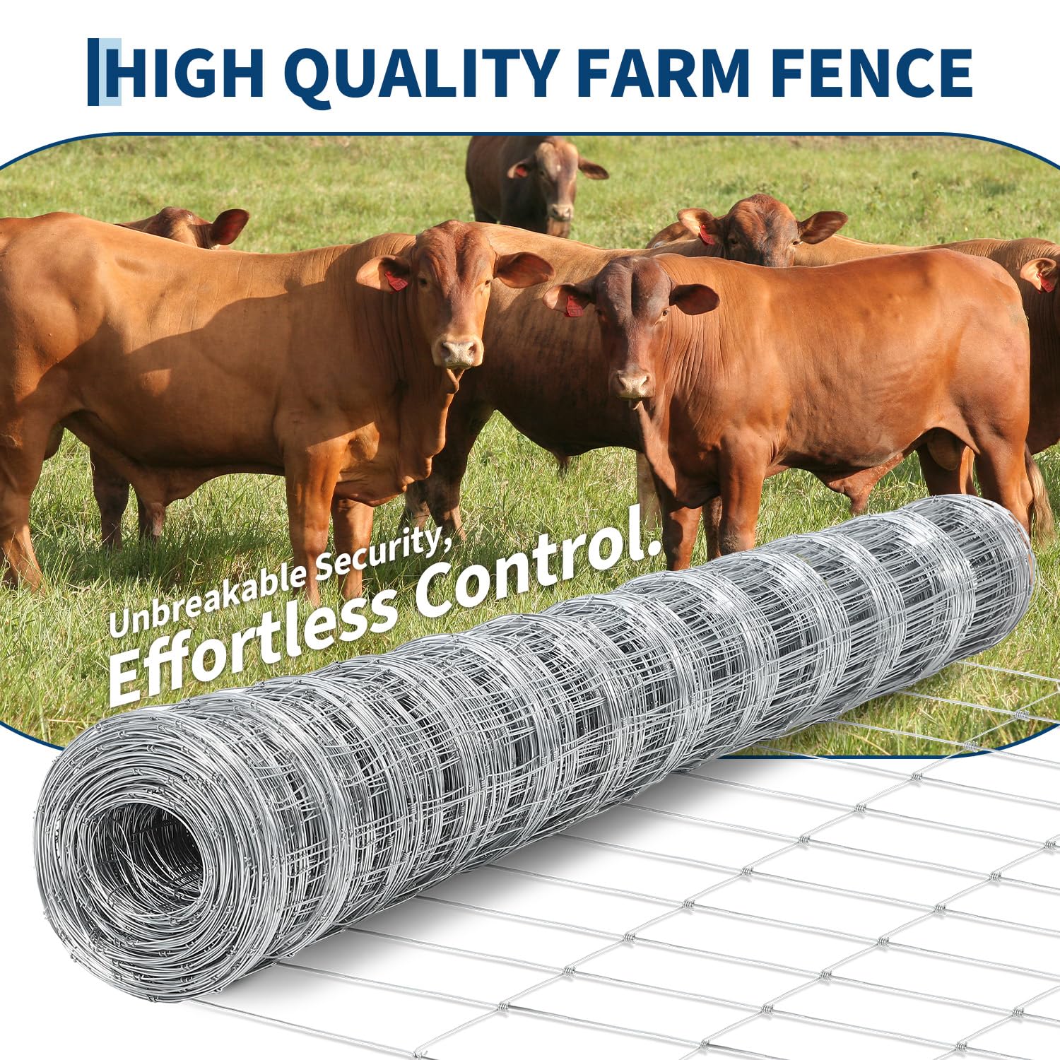 Garvee Farm Fence 6x164 ft, High Strength Galvanized Cattle Fence, Heavy Zinc Coating Wire Fence for Hog, Deer, Goat, Sheep, Weather Resistance, Perfect for Livestock, Animal, Yard, Garden Pr