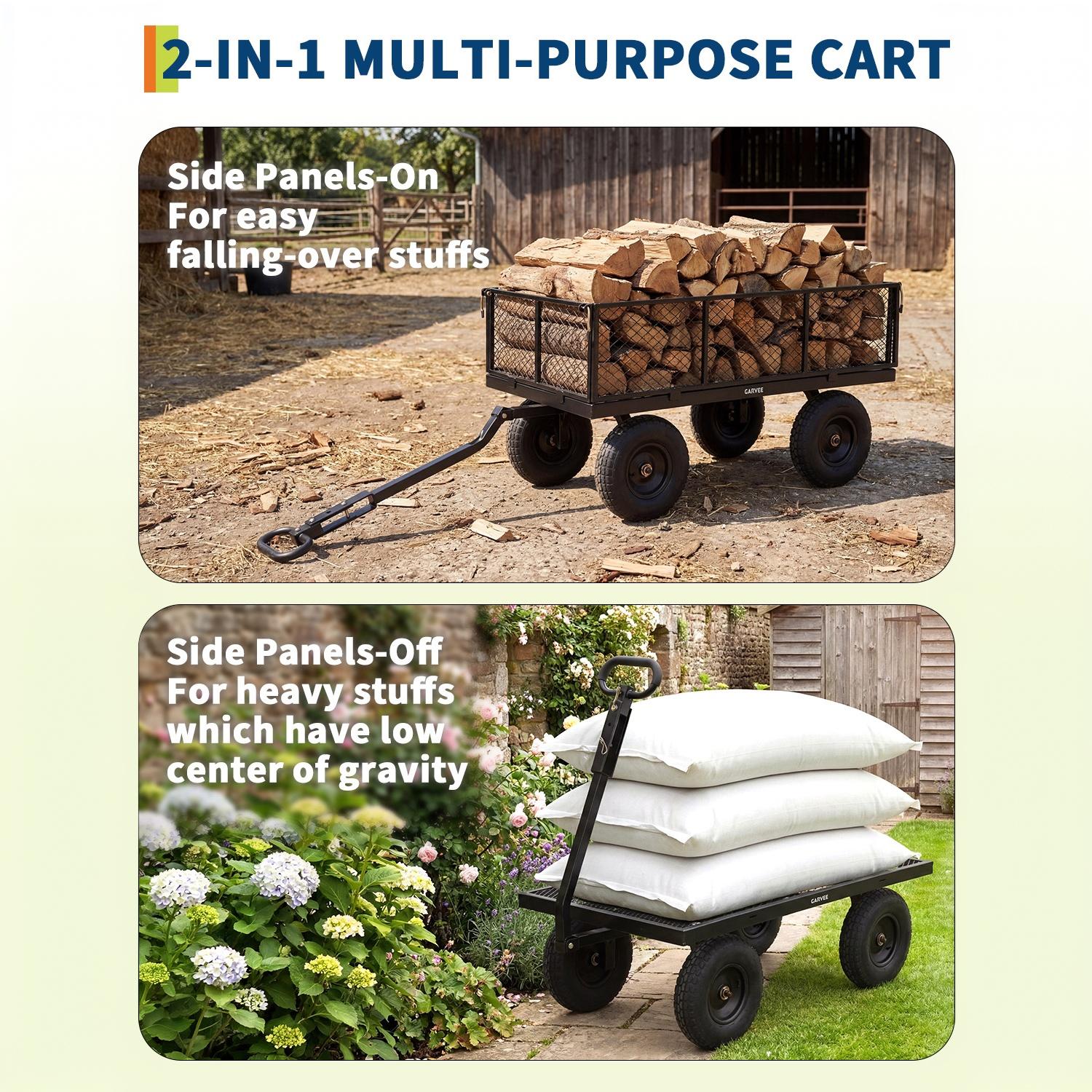 Garvee 1000LBS Heavy Duty Steel Garden Cart Wagon with 13" Pneumatic Tires, Removable Mesh Sides & Rotating Handle, Outdoor Utility Wagon for Garden, Lawn, Yard & Farm, Black