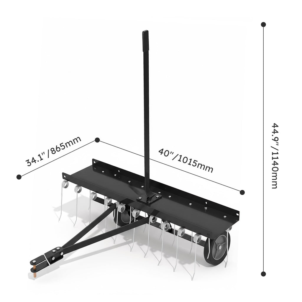 Garvee 40-Inch Heavy Duty Tow-Behind Lawn Dethatcher Rake for ATV/Mower - 20 Steel Tines, Lift Handle - Metal Frame, Weight Tray - Garden & Farm Use
