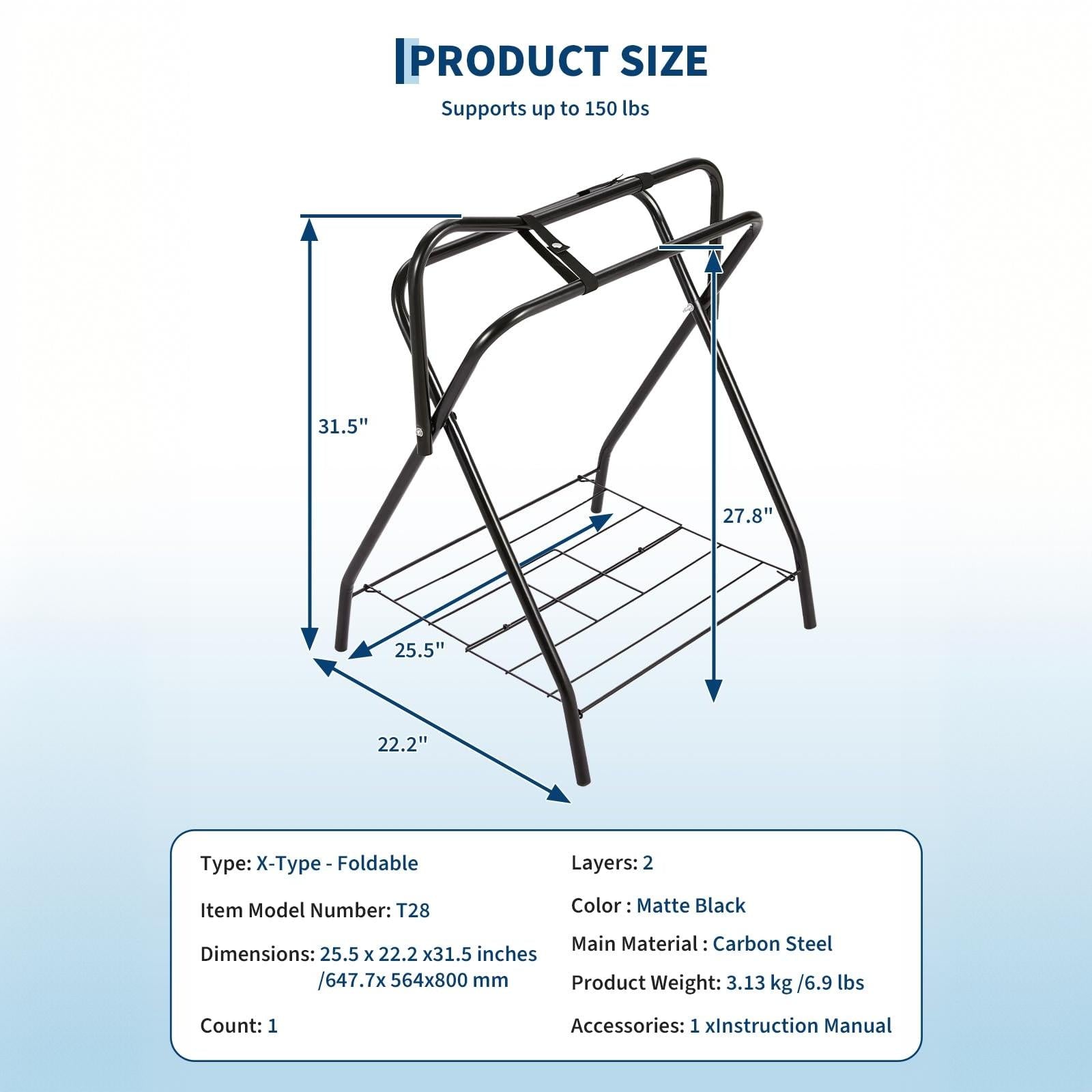 Garvee Heavy Duty Collapsible Saddle Rack with Storage Shelf (2-Pack) - Freestanding Steel X-Frame Stand for English & Western Saddles, Horse Tack, and Blanket Organizer, Matte Black