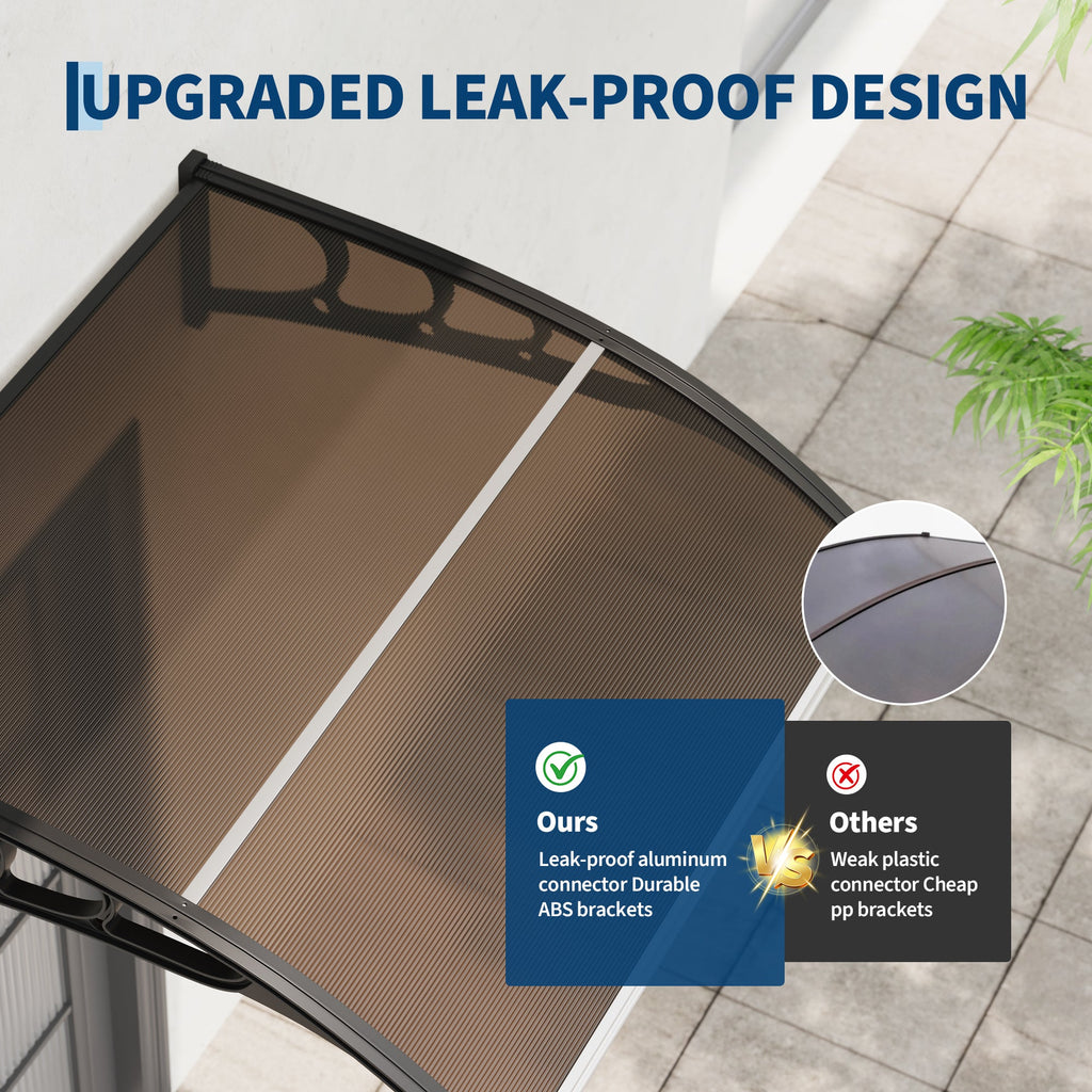 Garvee 40" x 40" Polycarbonate Door & Window Awning Canopy, UV & Rain Protection Outdoor Cover with Plastic Steel Brackets, Brown