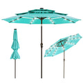 Garvee All-Weather 10ft 3-Tier Patio Umbrella with 24 LED Solar Lights – Vented Top, Easy Crank Tilt, 8 Reinforced Ribs, Outdoor Market Sunshade for Deck, Pool, or Garden – Turquoise Blue