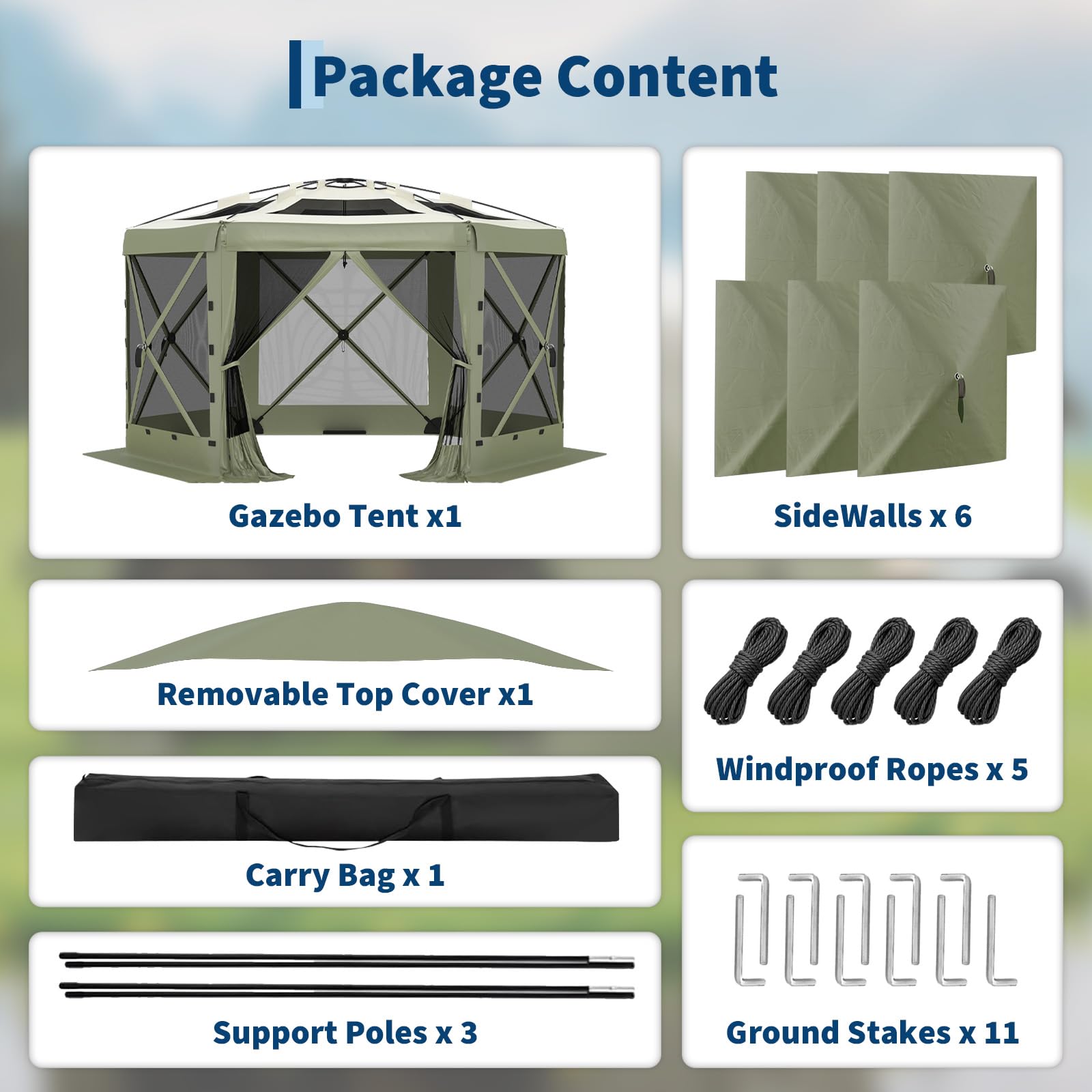 Garvee 10' x 12' Pop Up Screen Tent, 6-Sided 300D Oxford Screen House with Removable Canopy, UPF 50 Waterproof Camping Gazebo, Army Green