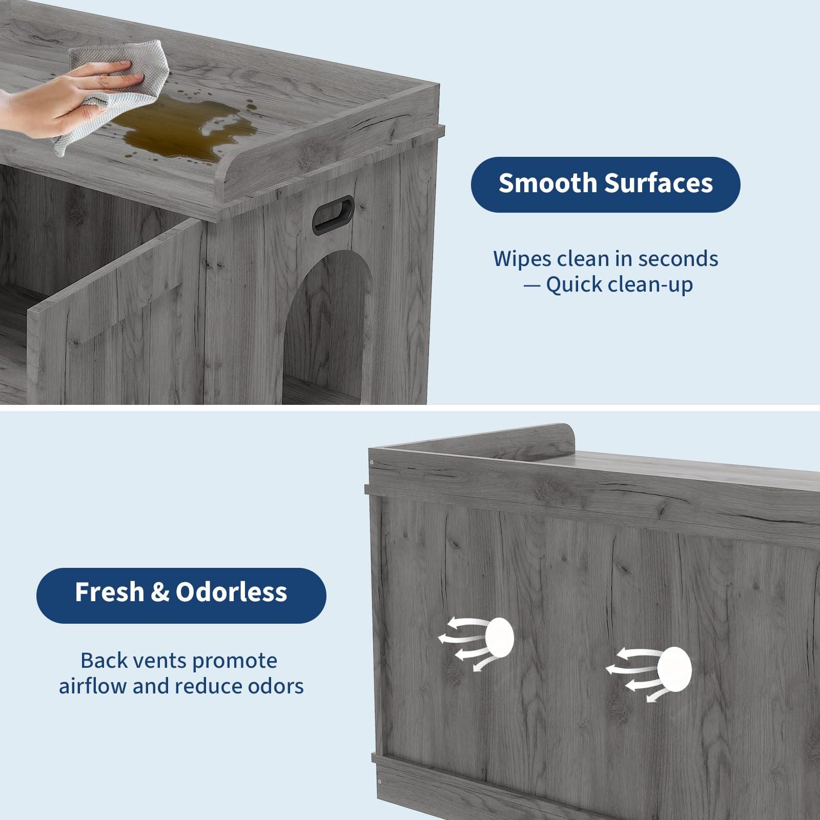 Garvee 31.5" Cat Litter Box Enclosure Furniture with Barn Door & Display Shelf, Wooden Hidden Litter Box Cover, Dog-Proof Design for Multiple Cats, Smooth Surface & Quick Clean-Up, Gray