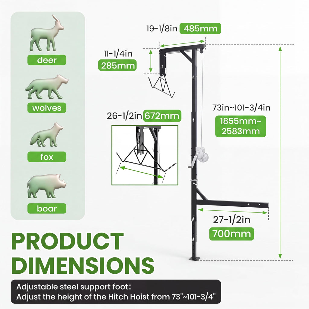 Garvee 600 lb Truck Hitch Game Hoist Kit, Adjustable Height Deer Hoist for Field Dressing and Farm Use