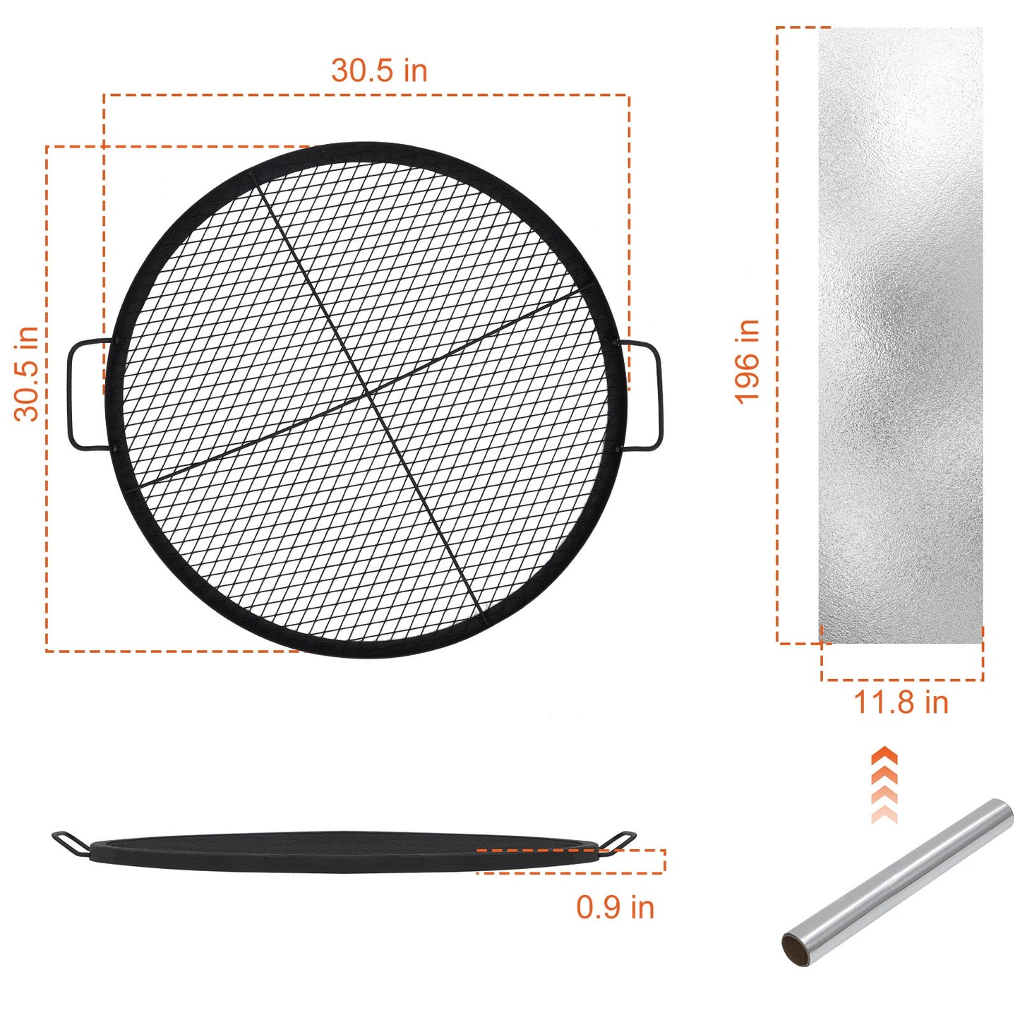 Garvee 30.5-inch Round Fire Pit Grate, 44lbs Load Capacity Heavy Duty Carbon Steel Grill Grate with Handles, 1112°F Heat Resistant Cooking Mesh for Outdoor Camping, Black