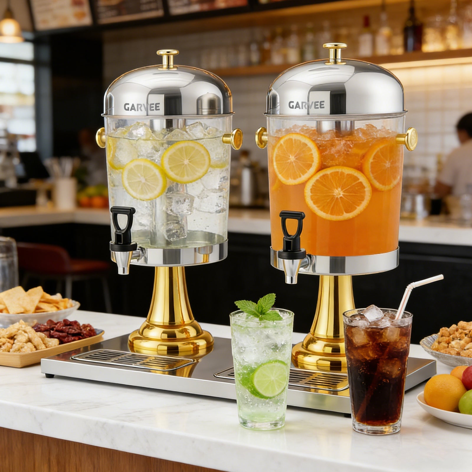 Garvee 4.4 Gallon Commercial Drink Dispenser, Stainless Steel Beverage Dispenser with Ice Core, Stand & Spigot for Cold Juice, Iced Tea and Lemonade at Parties & Weddings, Gold