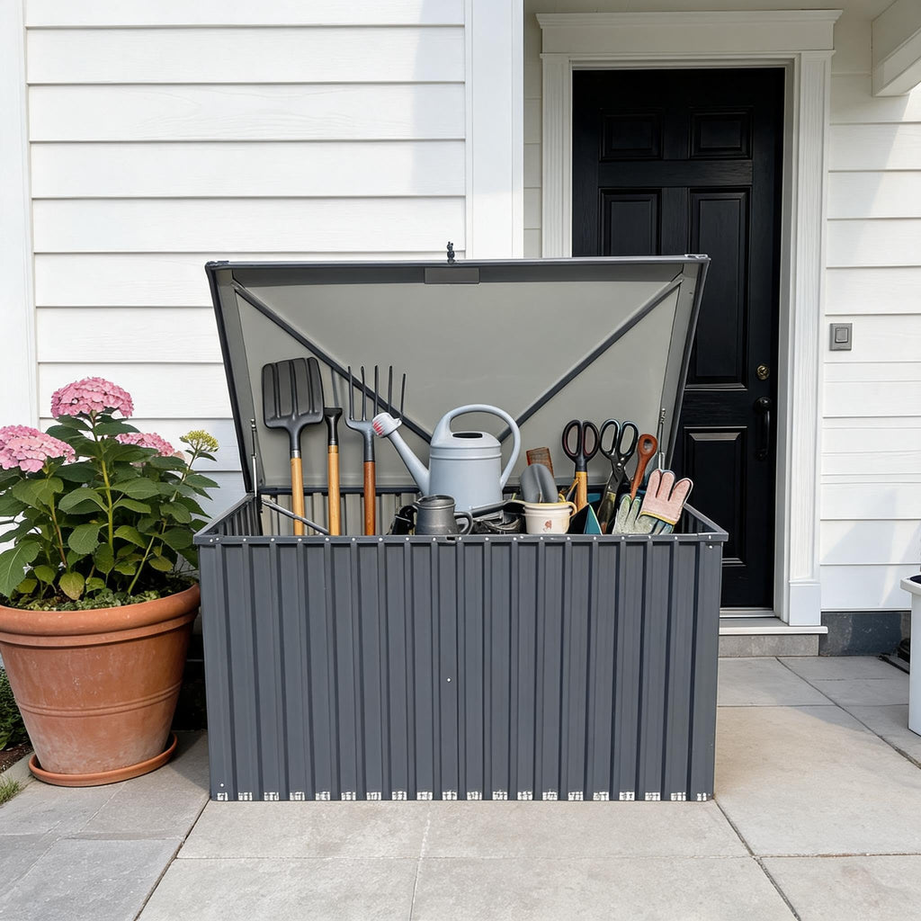Garvee 180 Gallon Metal Outdoor Storage Box, Waterproof UV-Resistant Deck Box with Lockable Lid for Patio Furniture Cushions & Garden Tools