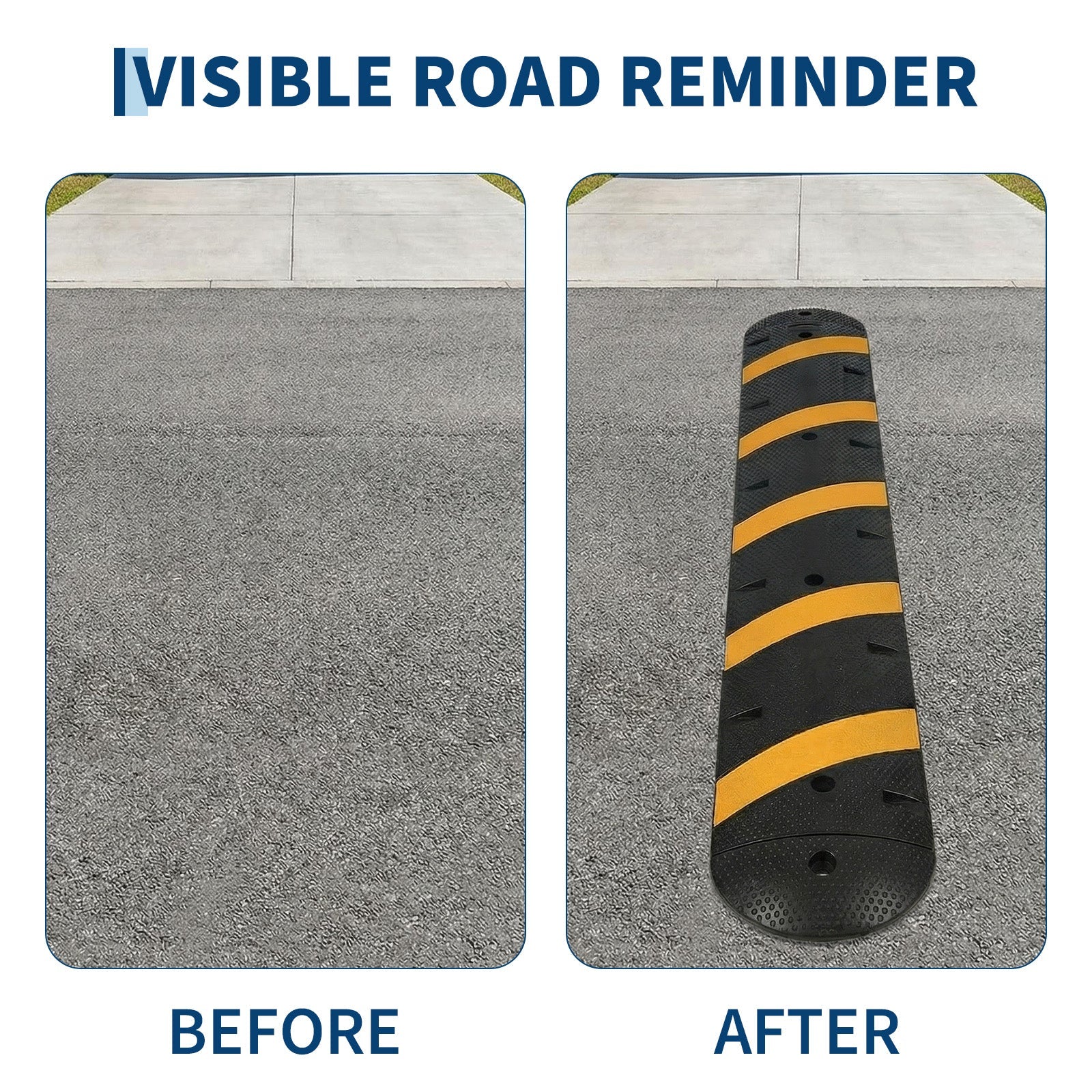 Garvee Heavy Duty Rubber Speed Bump 72" with Reflective Stripes & End Caps, 25000 LBS Capacity for Driveway, Garage & Road Safety
