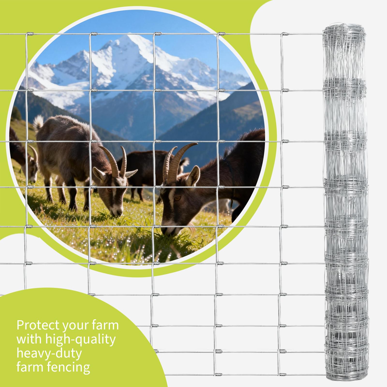 Garvee 5FT x 328FT Heavy Duty Farm Fence, Galvanized Wire Livestock Fencing for Goats, Cattle & Deer, High-Zinc Field Fence Roll for Yard, Pasture & Ranch Protection