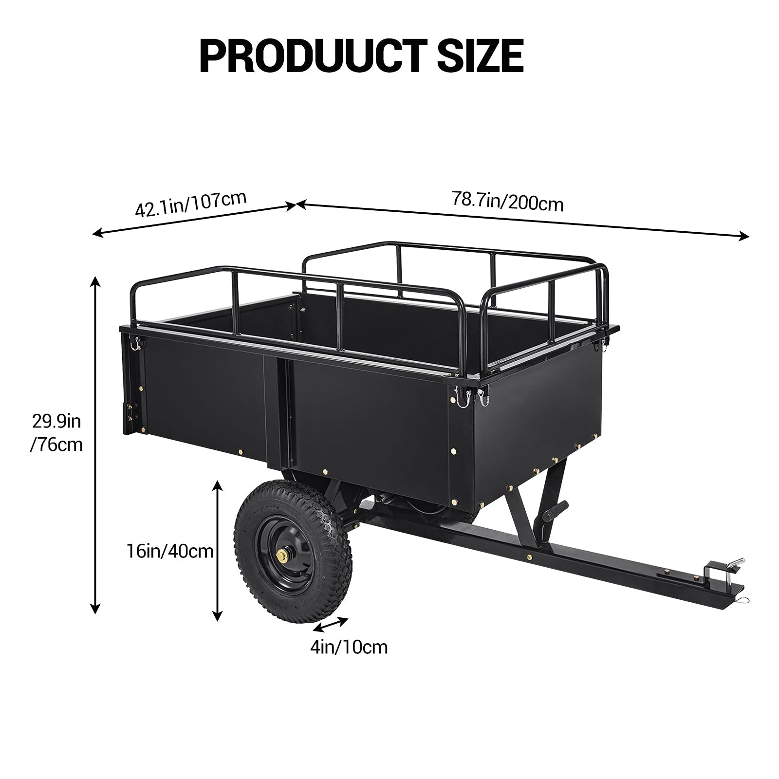Garvee Tow-Behind Dump Cart for ATV, UTV and Lawn Tractor, 750 lbs Capacity, 15 Cu. Ft. Steel Trailer with Removable Sides and All-Terrain Tires