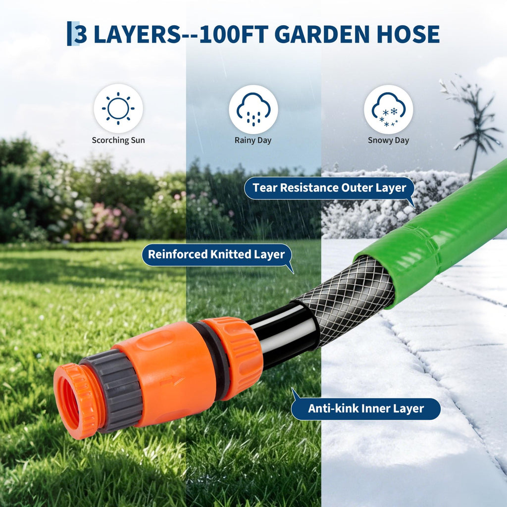 Garvee 1/2" x 100 FT Retractable Garden Hose Reel, Wall-Mounted Auto Rewind Water Hose Reel with 180° Swivel Bracket, Kink-Free Hose for Lawn, Patio & Car Washing