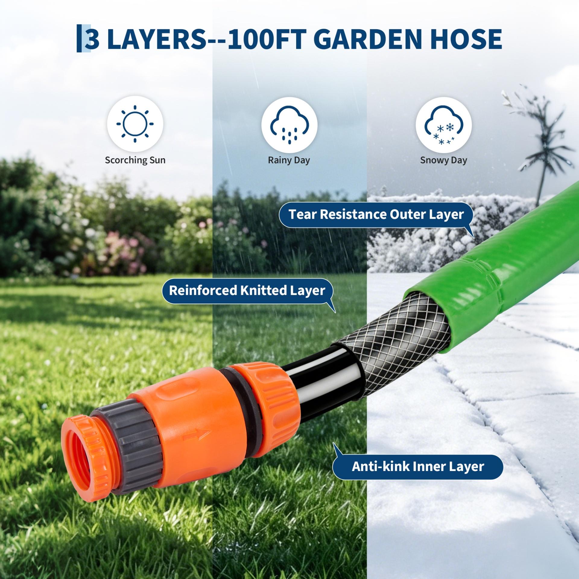 Garvee 1/2" x 100 FT Retractable Garden Hose Reel, Wall-Mounted Auto Rewind Water Hose Reel with 180° Swivel Bracket, Kink-Free Hose for Lawn, Patio & Car Washing