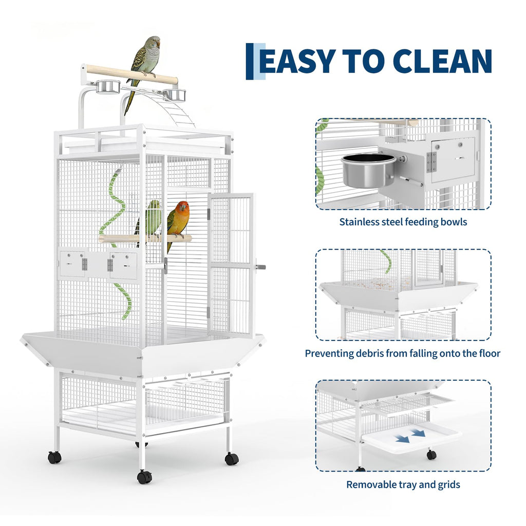 Garvee 60"h Bird Cage, Parakeet Cage with Playtop, Bird Rope Perche, Feed Bowls, White Parrot Cage for Parakeets, Conures, Cockatiel, Cockatoo