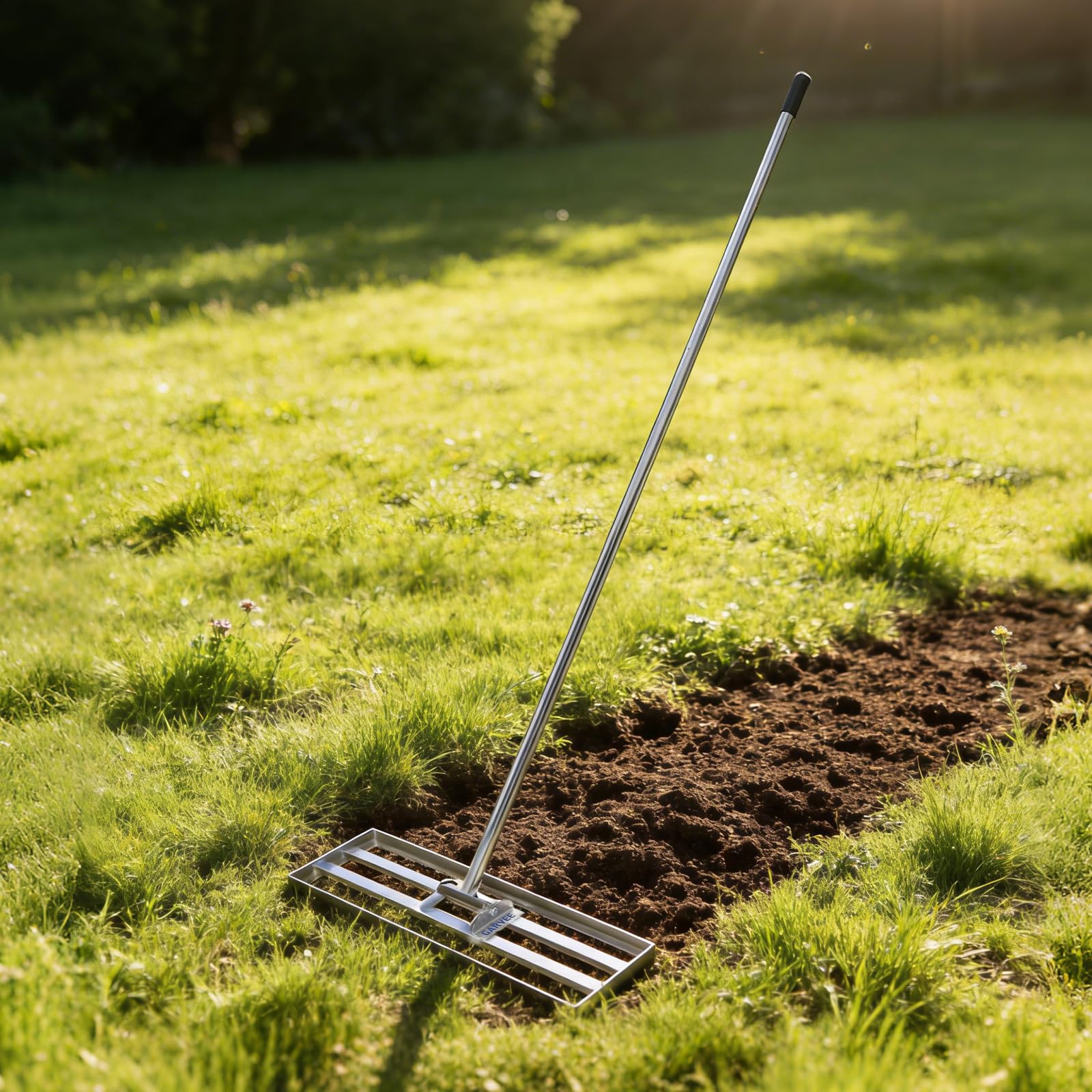 Garvee Professional Heavy Duty Stainless Steel Lawn Leveling Rake – 36x10 Inch, 6.5FT Extended Handle, Garden and Golf Lawn Soil Spreader – Includes Gloves | Size 36*10 | Handle 6.5FT | Stainless steel | With gloves