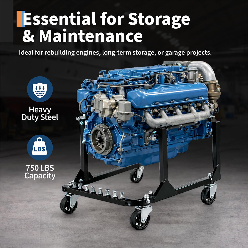 Garvee Engine Cradle with Wheels, 750 LBS Load Capacity Rolling Engine Stand with 4 Swivel Casters and 4 Hook Positions, Engine Cradle Rolling Stand for Chevy Small Block and Big Block