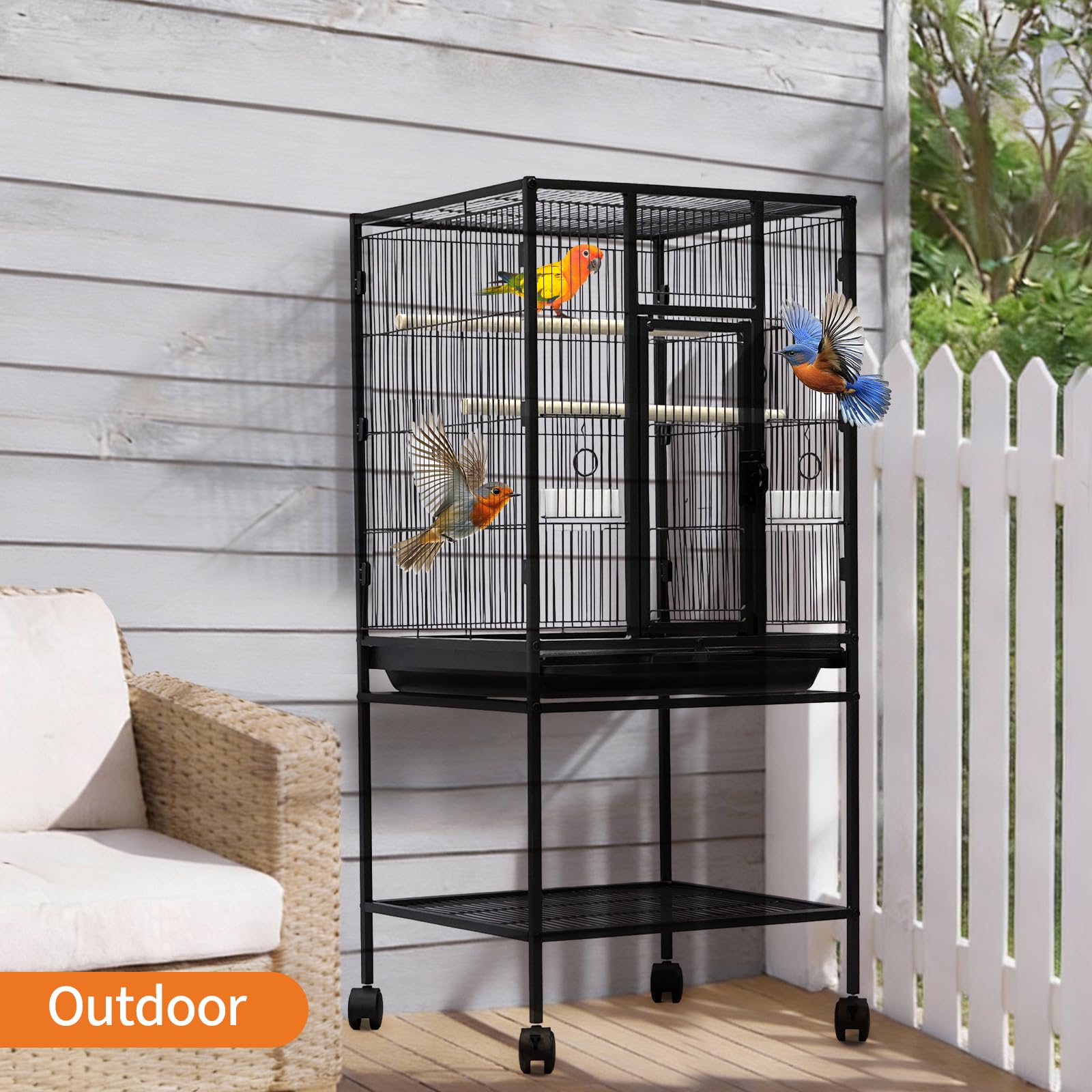 Garvee Large Bird Cage, 40.5"H Big Bird Cage with Stand for Parakeets Parrots Conures Lovebird Cockatiel Black