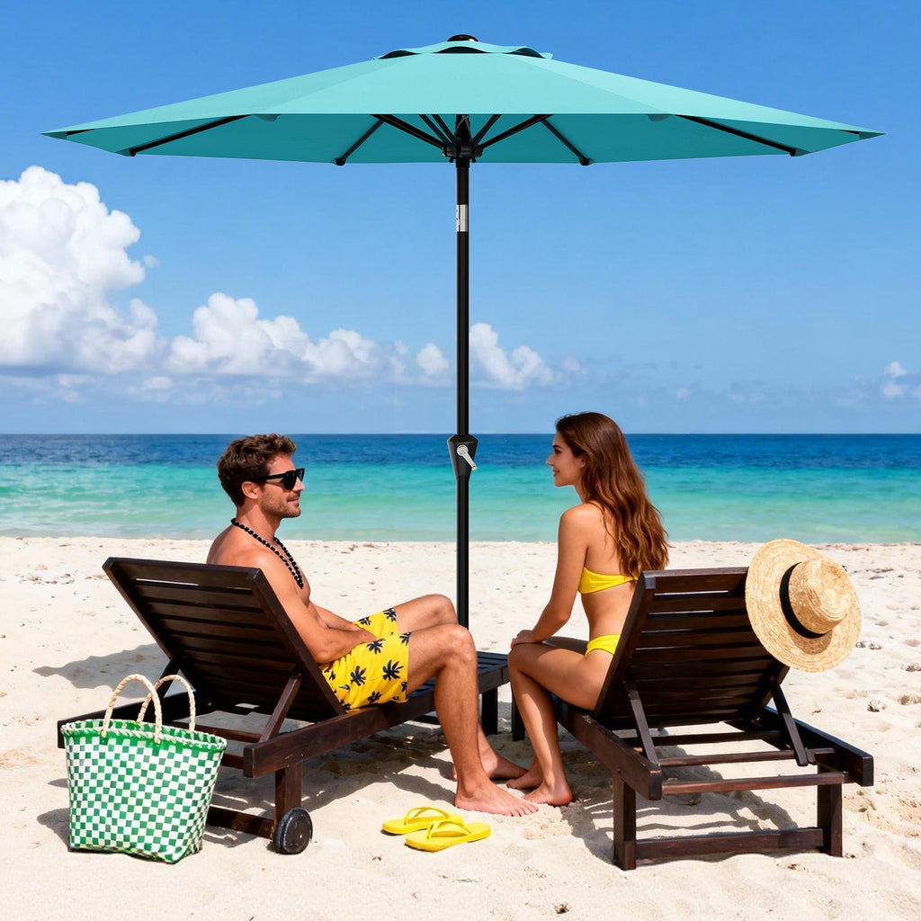 Garvee 9FT Sky Blue Patio Umbrella for Outdoor Table - Market Parasol with Crank Lift, Push Button Tilt, UV Protection Waterproof Canopy, 8 Sturdy Iron Ribs, Wind Resistant, Sun Shade for Pool, Deck, Garden, Yard