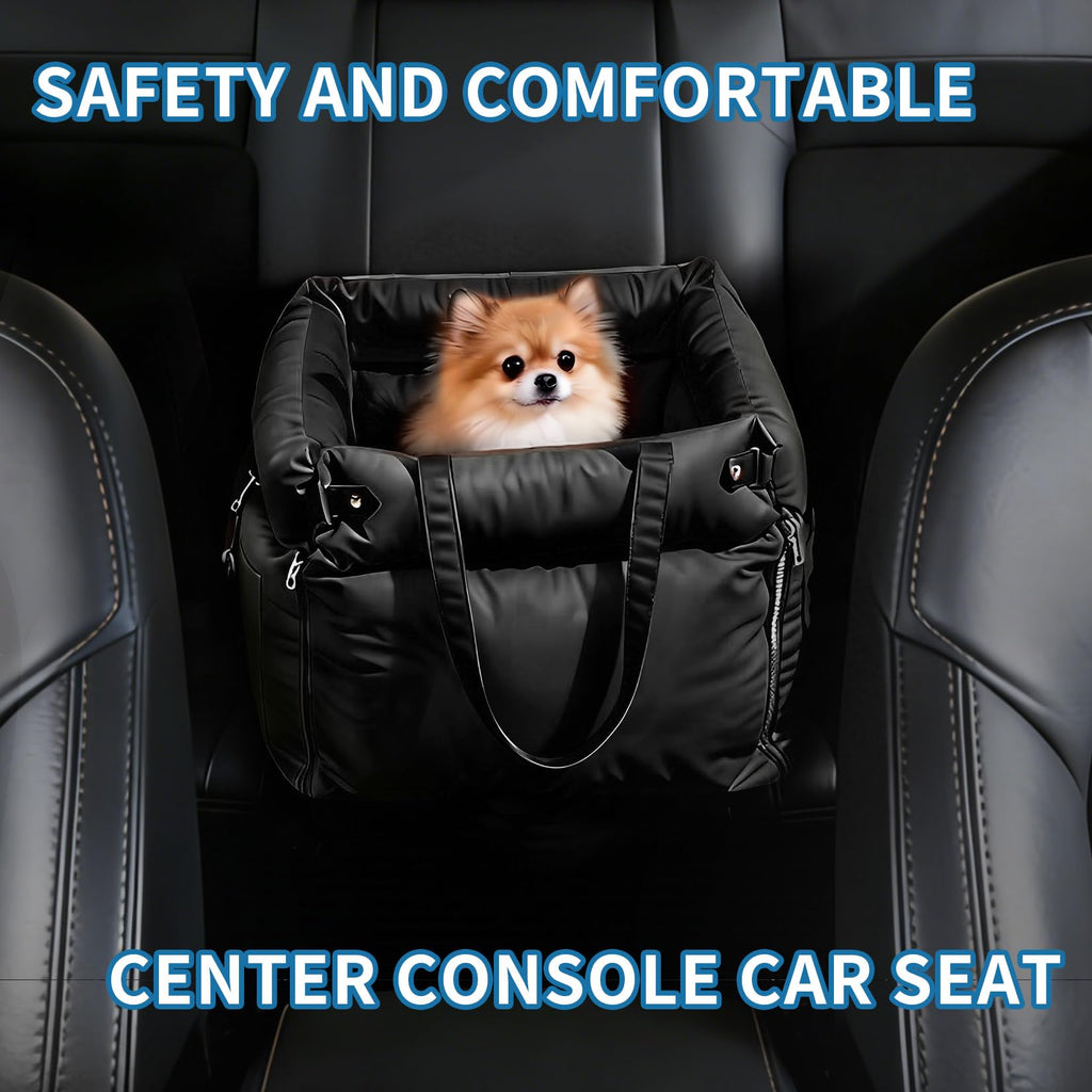 Garvee Dog Booster Car Seat, Waterproof PU Leather Upholstered Cat Bed for Car with Storage Pockets, Portable Pet Seat, Bite-Resistant, Perfect for Travel and Home, Black