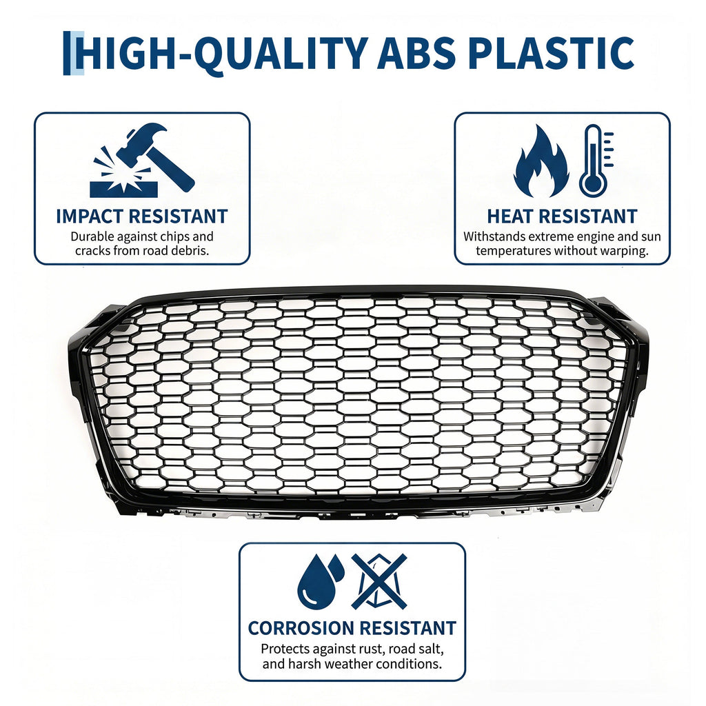 Garvee Sport Style Honeycomb Front Grille for Audi A5 2017-2019 – Gloss Black ABS – Direct Fit Without Emblem – Aggressive Look – Fits European Version – Color: Gloss Black