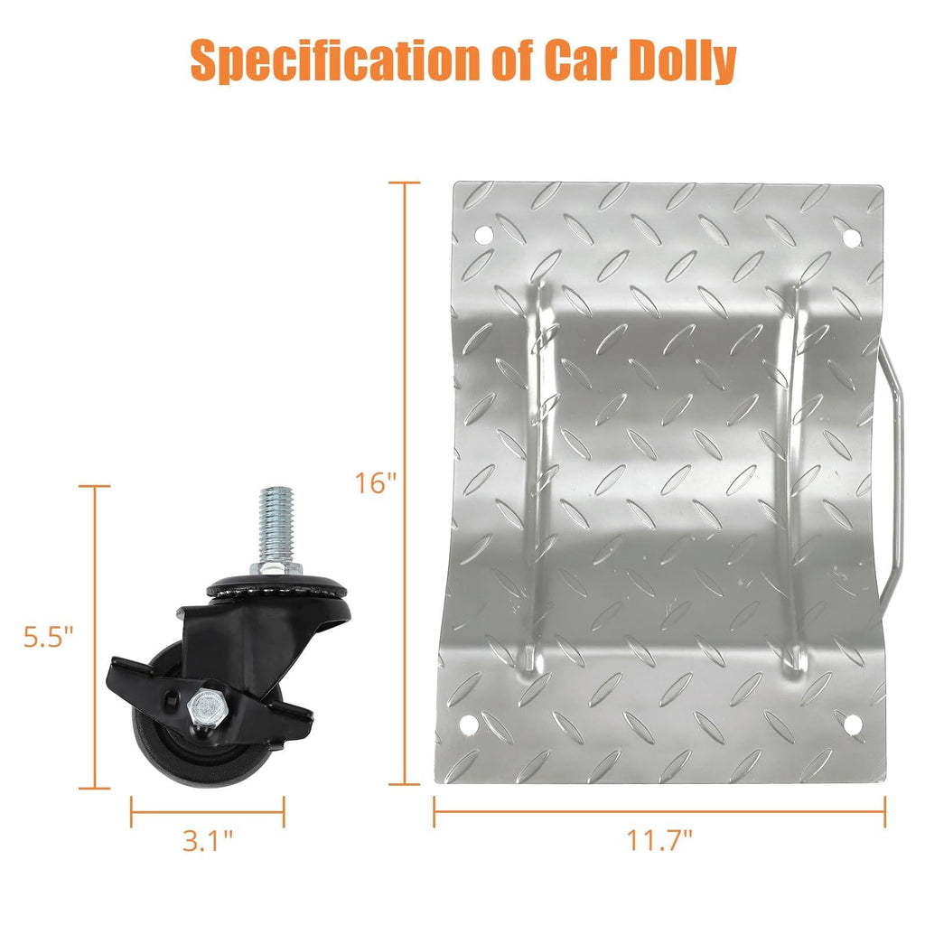 Garvee Heavy-Duty Vehicle Wheel Dolly Set of 4 – 6000 lbs Capacity – 360° Rotating Upgraded Nylon Wheels with Brakes – Ideal for Cars, Trucks, Trailers, Motorcycles, Boats – Mobile Base Equipment – Silver Upgraded Version