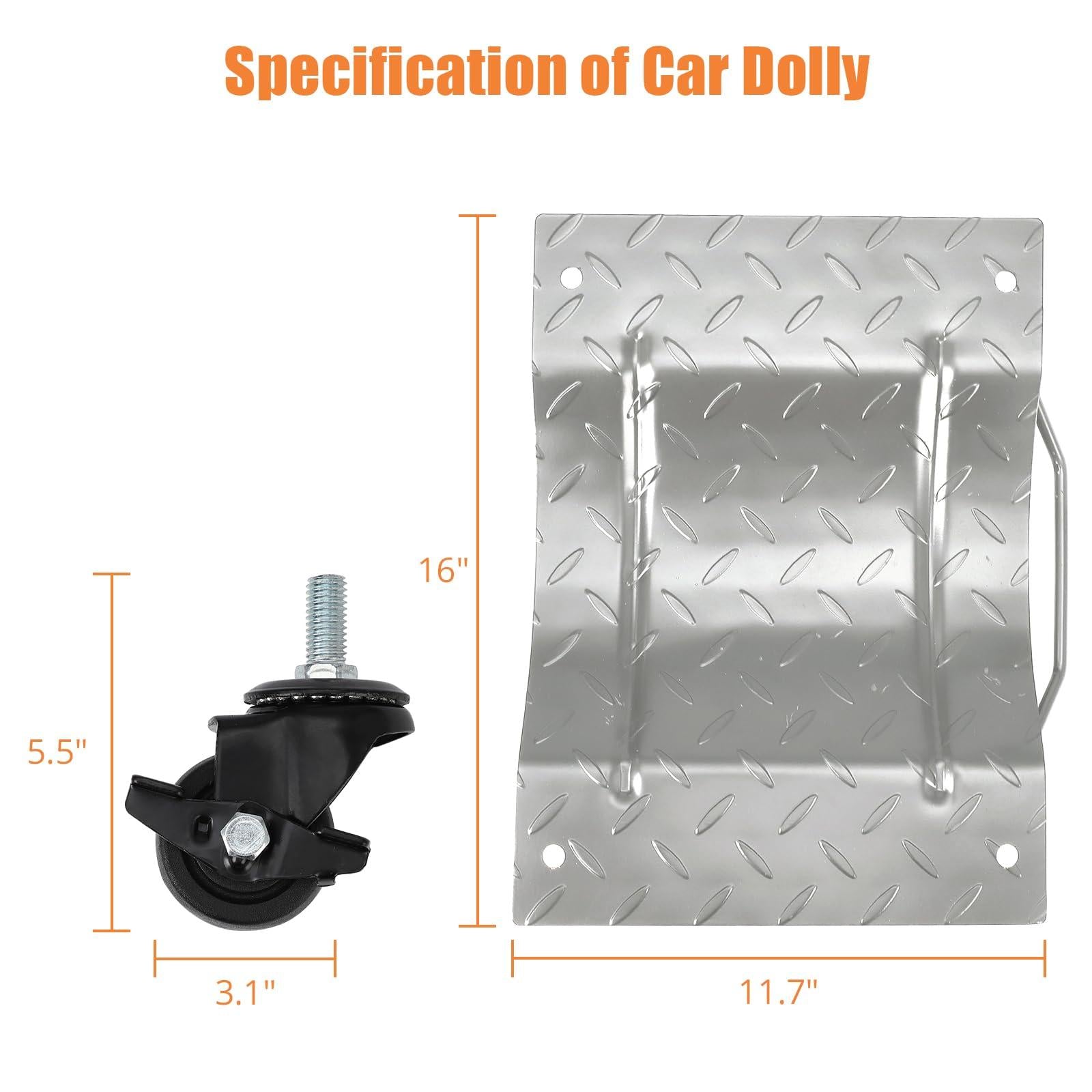 Garvee Heavy-Duty Vehicle Wheel Dolly Set of 4 – 6000 lbs Capacity – 360° Rotating Upgraded Nylon Wheels with Brakes – Ideal for Cars, Trucks, Trailers, Motorcycles, Boats – Mobile Base Equipment – Silver Upgraded Version
