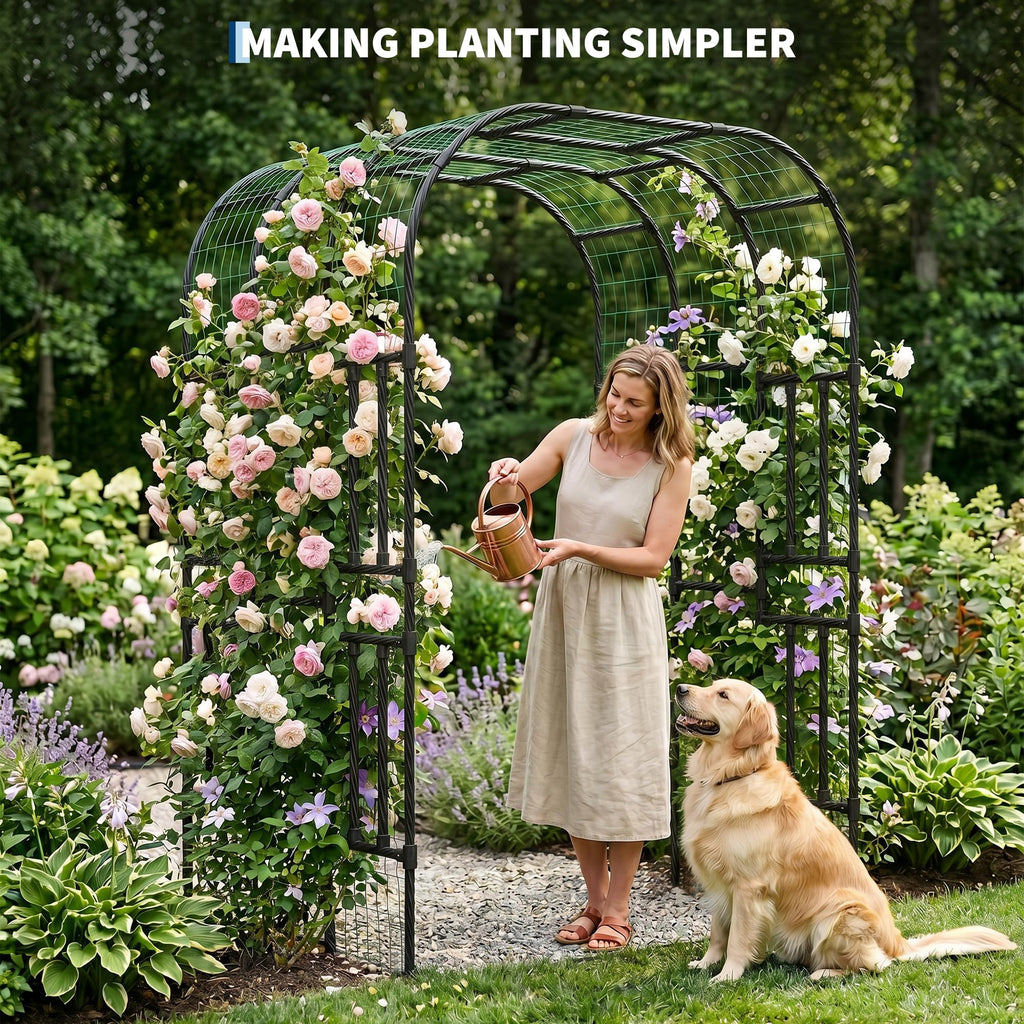 Garvee Garden Trellis Arch, 7.3 ft Extra Tall Polyethylene-Coated Steel Plant Support with 60"W x 87"H Frame for Cucumbers, Tomatoes, Beans & Flowers