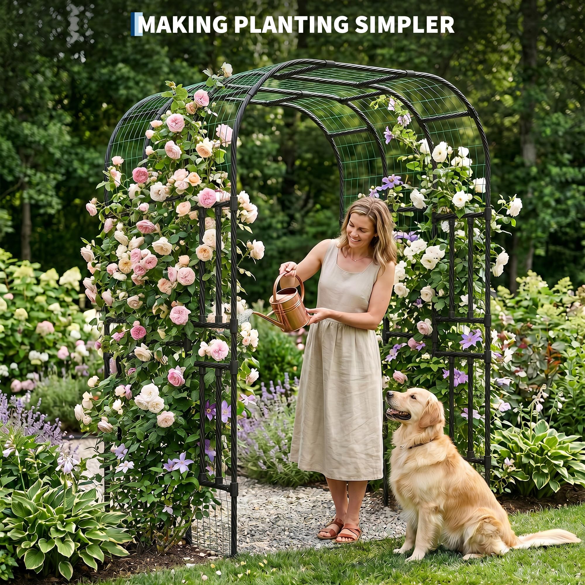 Garvee Garden Trellis Arch, 7.3 ft Extra Tall Polyethylene-Coated Steel Plant Support with 60"W x 87"H Frame for Cucumbers, Tomatoes, Beans & Flowers
