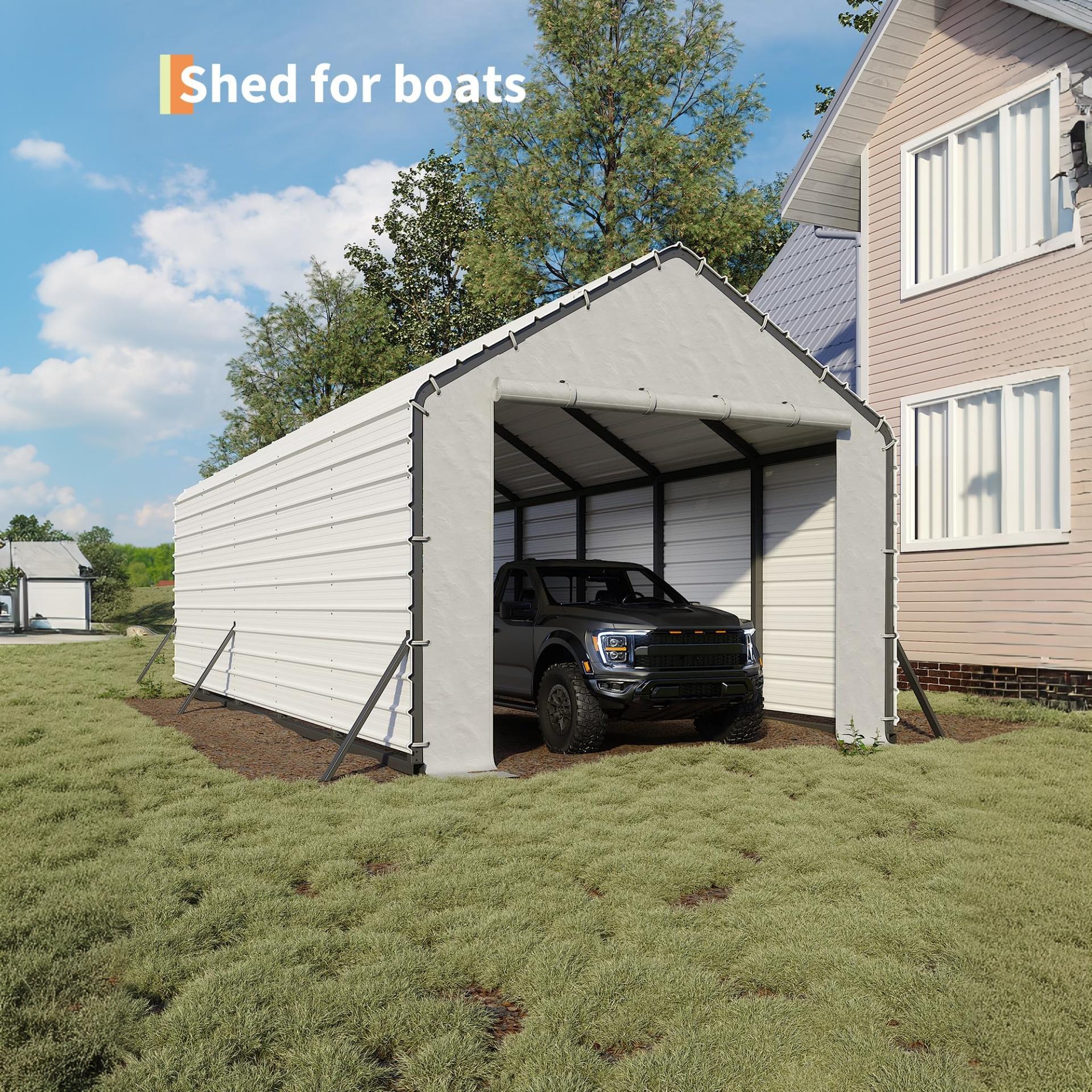 Garvee Galvanized Steel Roofing Panels, 16-Piece 27-Gauge Ribbed Sheets, 64.17 x 19.68-Inch White Replacement Kit for Metal Carports