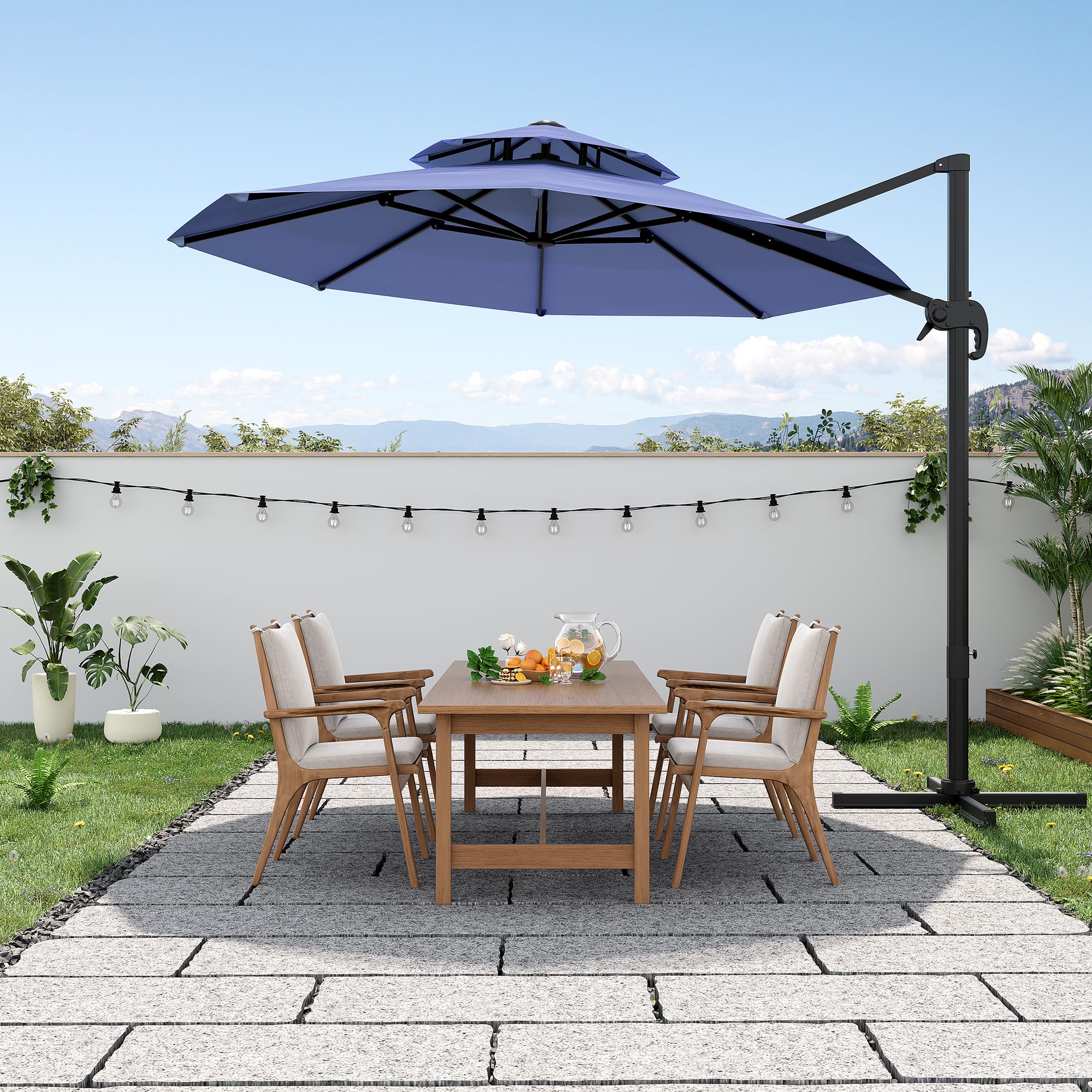 Garvee 10FT Offset Cantilever Patio Umbrella – 360° Rotation, Easy Tilt, UV Protection, Fade-Resistant Polyester – Large Outdoor Sun Shade Parasol for Pool, Deck, Garden, Backyard, Navy Blue