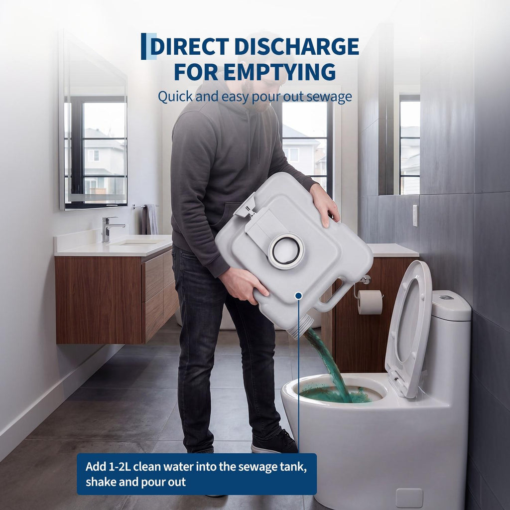 Garvee Portable Pressurized RV Toilet – T Outlet Water, 3.2 Gal Detachable Waste & Flush Tanks, Push-Button Flush Commode for Home, Camping, Boating, Outdoor, Bathroom Storage, Includes Level Gauge, 10L Three-Outlet Pneumatic Model