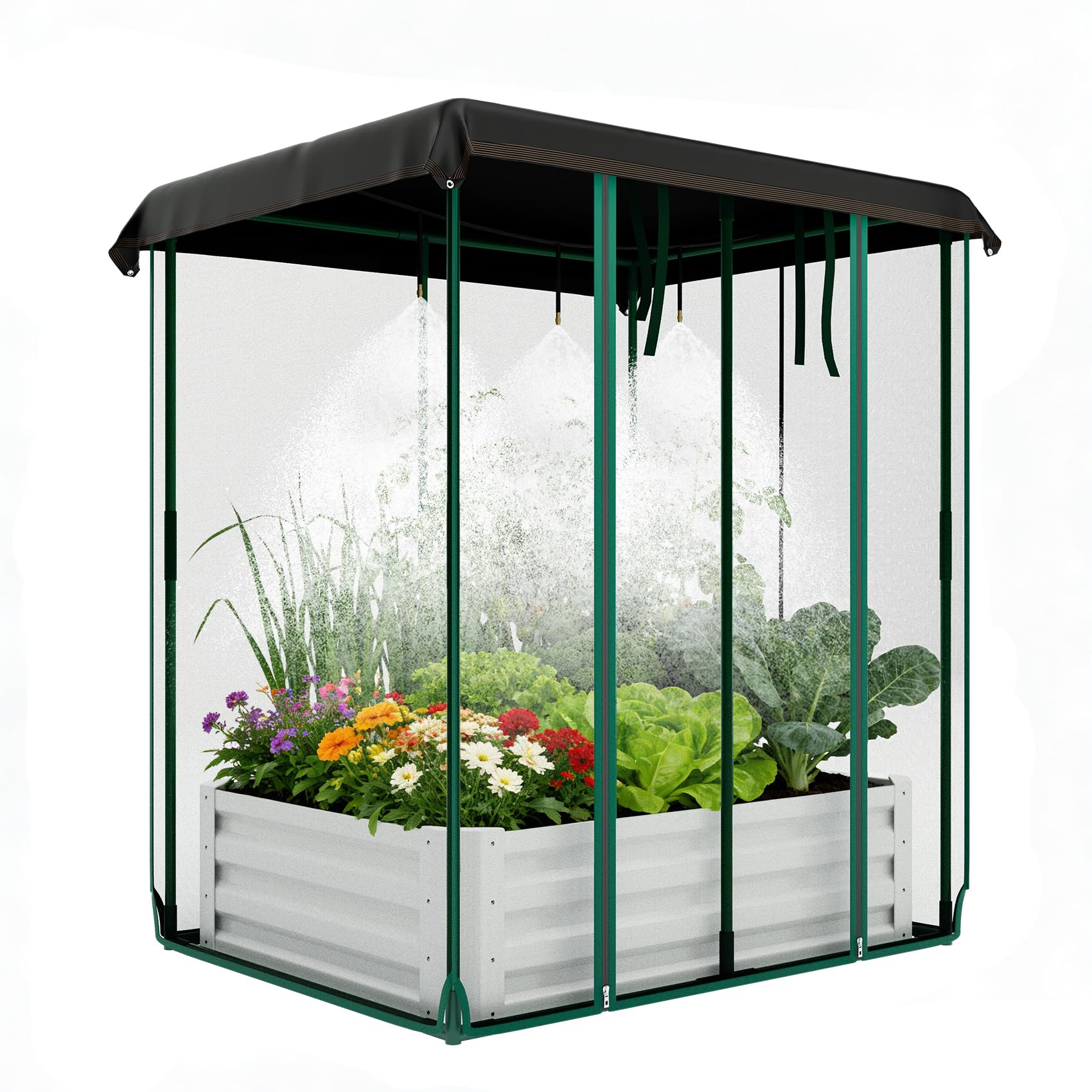 Garvee 6' x 3' x 1' Raised Garden Bed Kit with Shade Cloth & Drip Irrigation, 3-in-1 Galvanized Metal Planter Box with Insect Mesh Cover, Self-Watering Outdoor Garden Bed for Vegetables, Flowers & Herbs