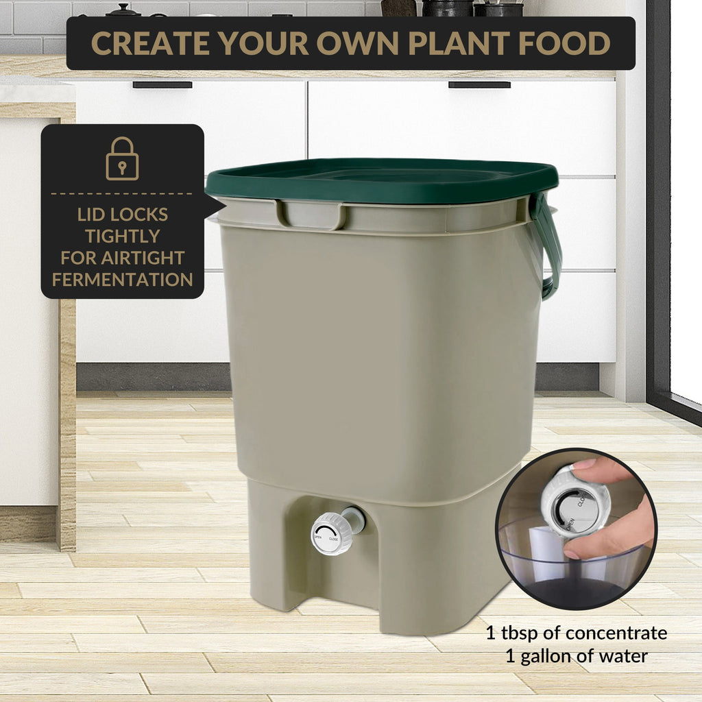 Garvee Bokashi Compost Bin with Lid & Spigot, PP Kitchen Fermentation Bucket with Strainer for Indoor Outdoor Food Waste, 11.8" × 11.8" × 15.9"